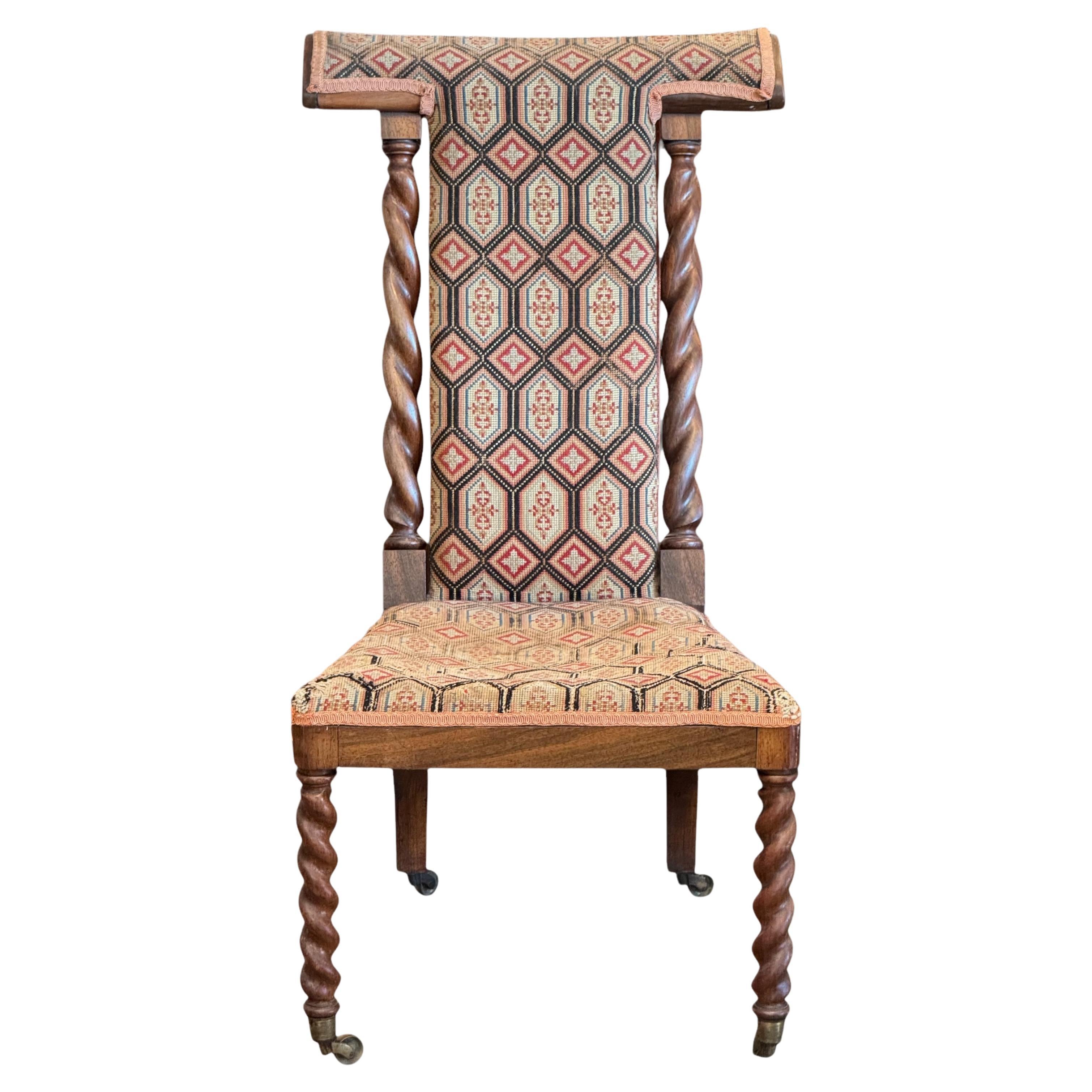 English Needlepoint Prayer Chair With Barley Twist Legs