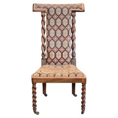 Antique English Needlepoint Prayer Chair With Barley Twist Legs