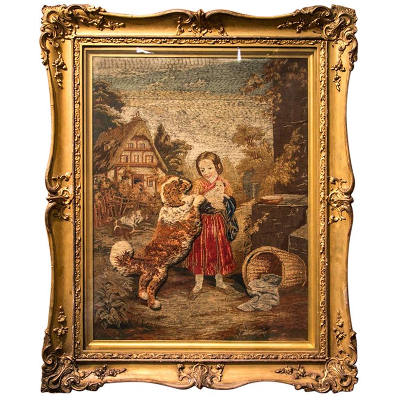 English Needlework in Gold Leaf Frame