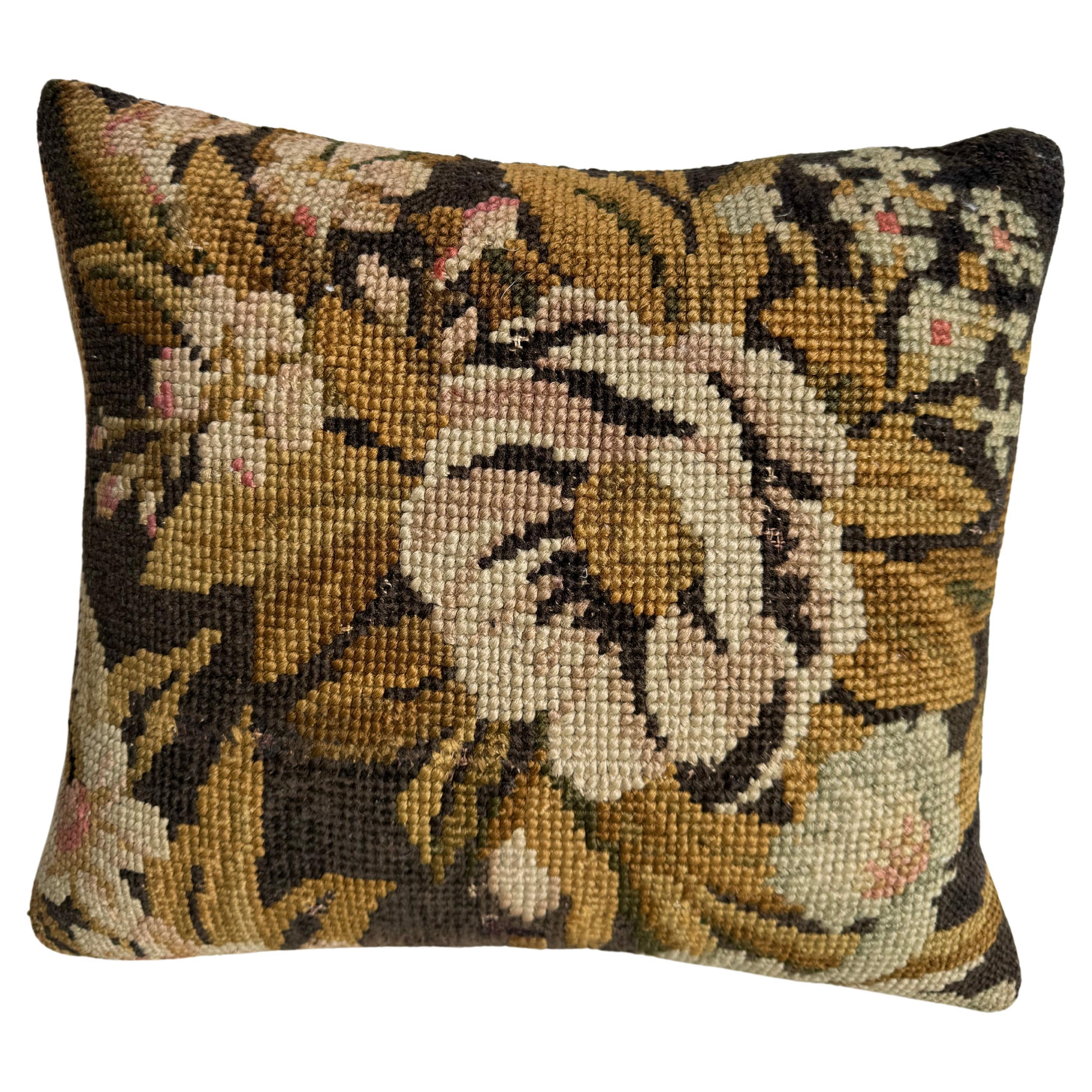 English Needlework Pillow 1850 - 14" x 13" For Sale