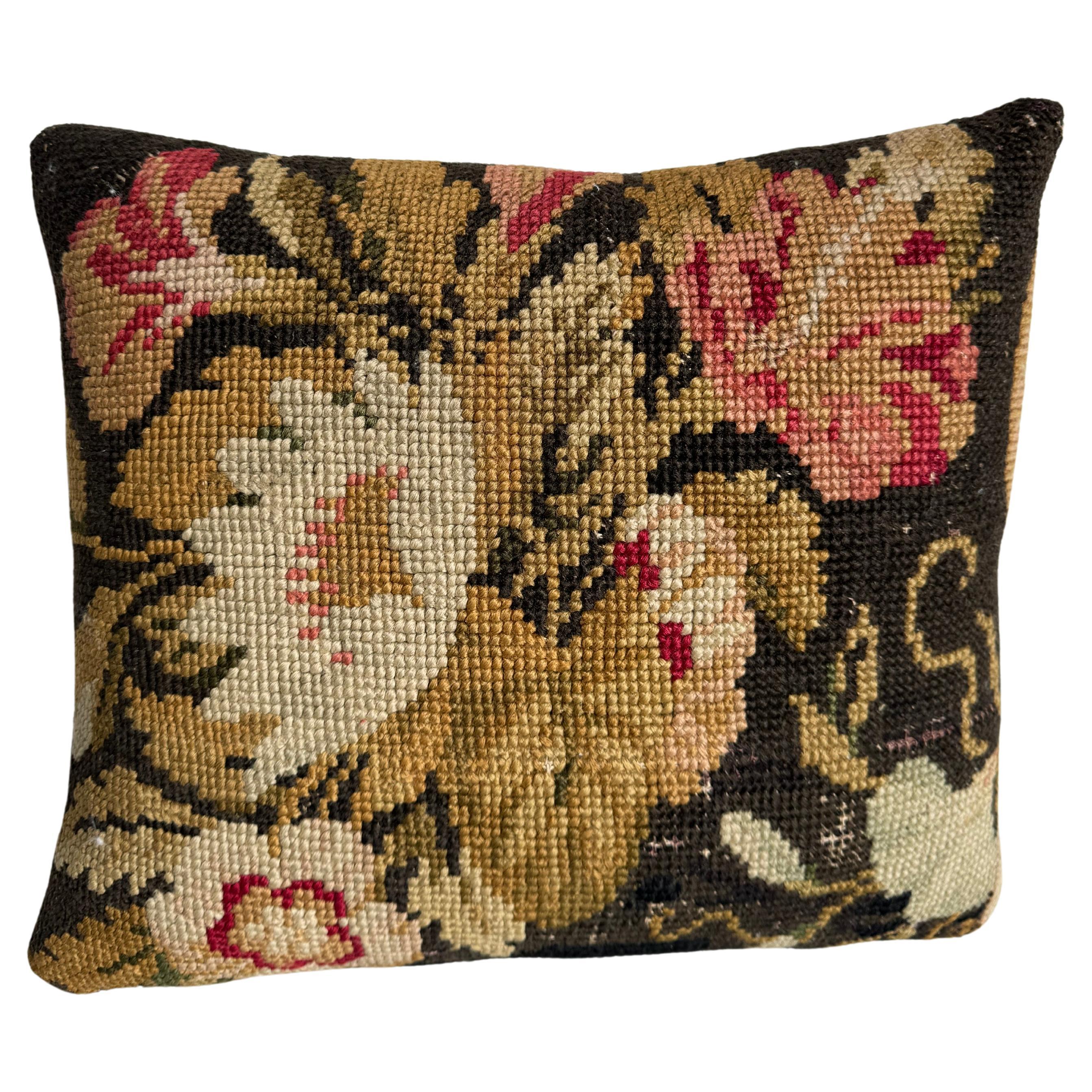 English Needlework Pillow 1850 - 15" x 13" For Sale