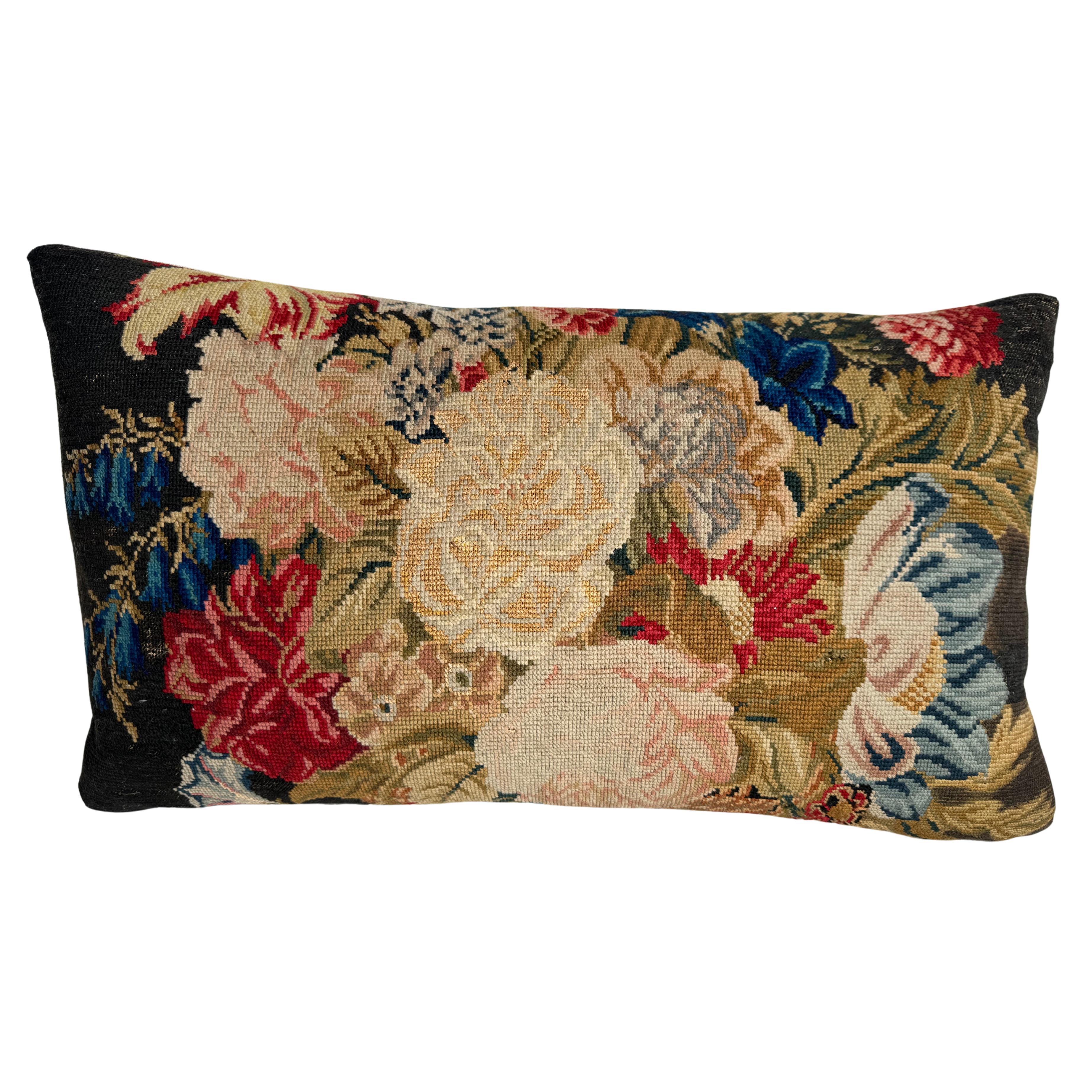English Needlework Pillow 1850 - 21" x 12" For Sale