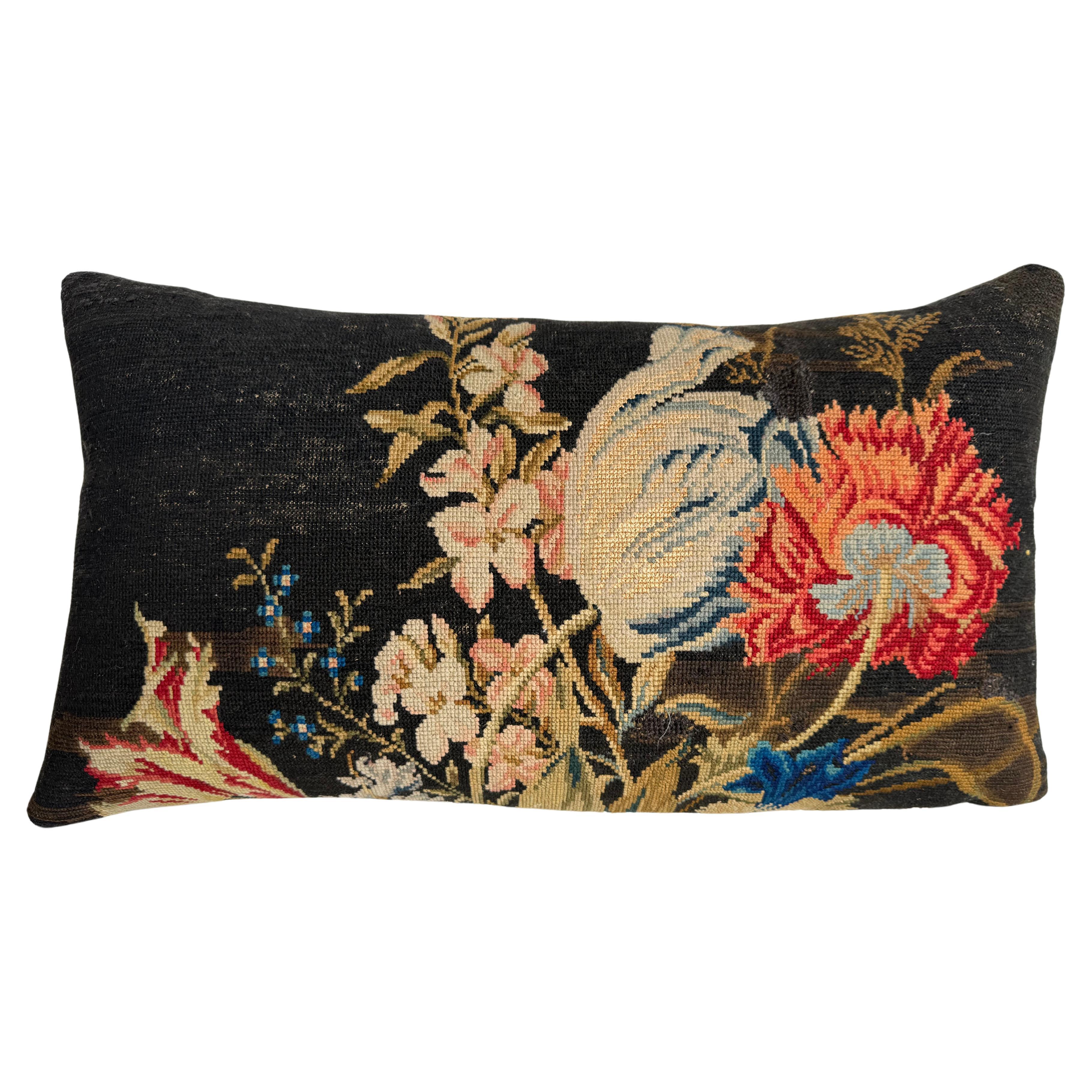 English Needlework Pillow 1850 - 21" x 12" For Sale