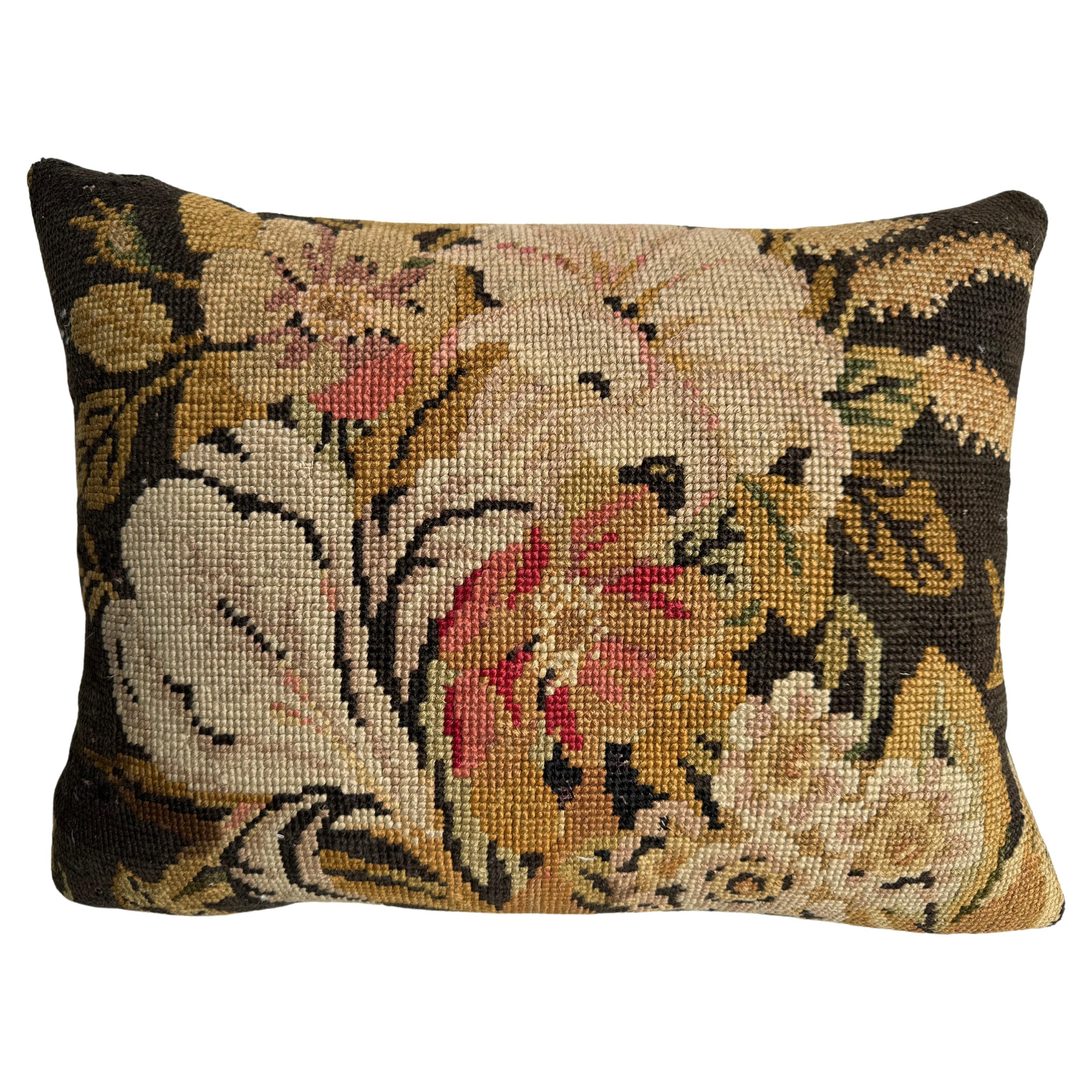 English Needlework Pillow 1850 - 21" x 16" For Sale