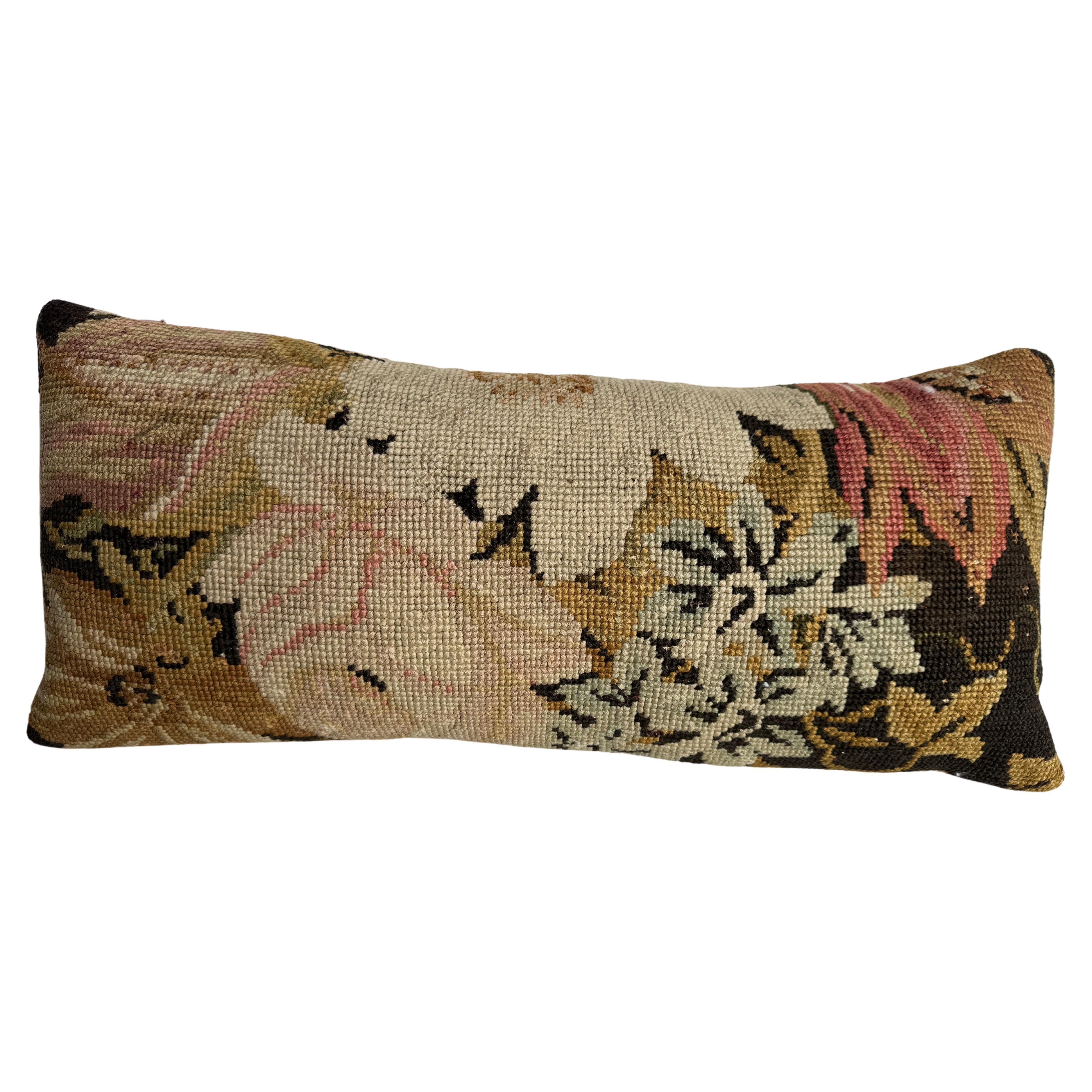English Needlework Pillow 1850 - 24" x 11" For Sale