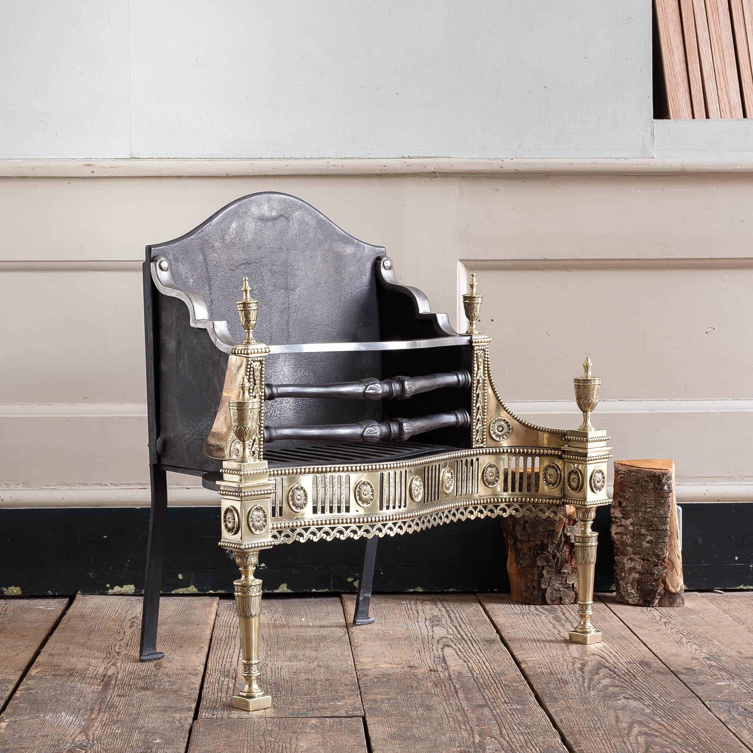 European English Neo-Classical Brass and Iron Fire Basket For Sale