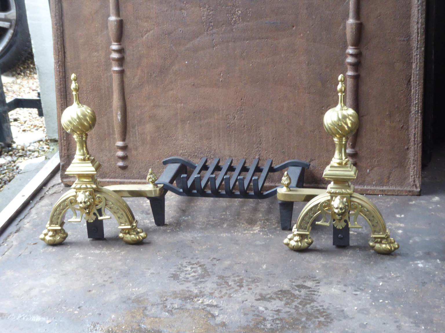 Gothic Revival English Neo Gothic Fireplace Grate, Fire Grate For Sale