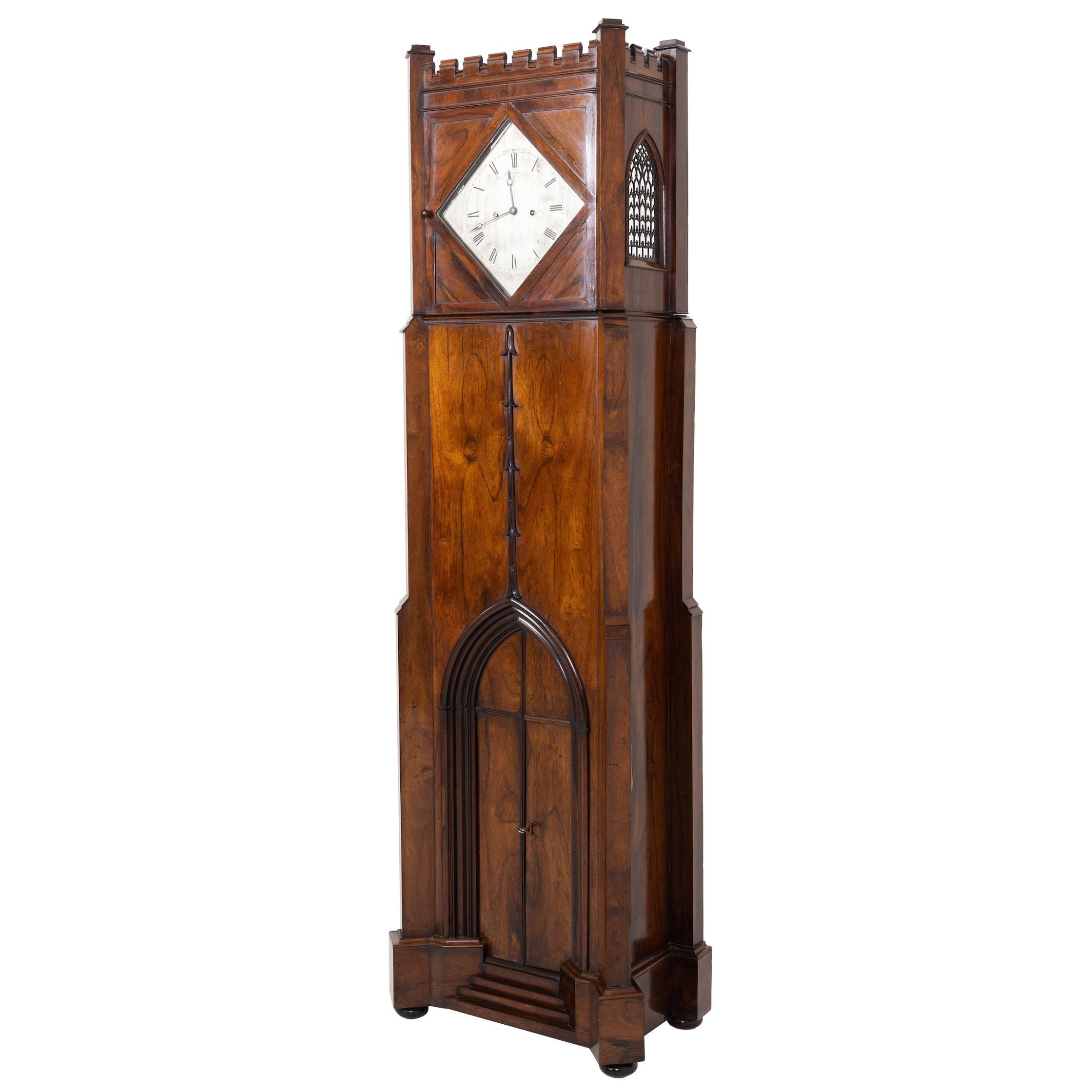 English Neo-Gothic Grandfather Clock, Payne & Co., 19th Century For Sale
