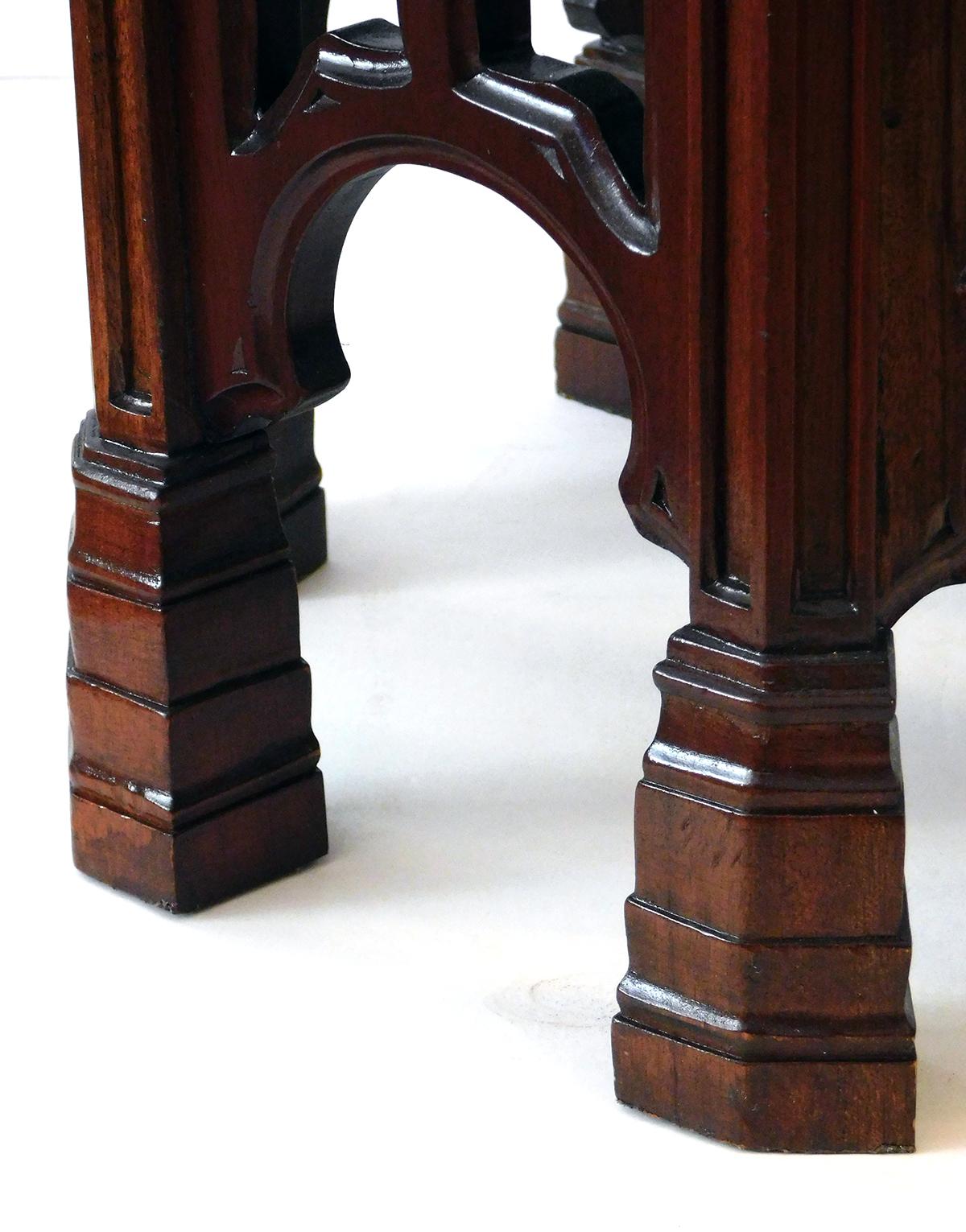 Gothic Revival English Neo-Gothic Style Carved Solid Mahogany Octagonal Side / Drinks Table For Sale