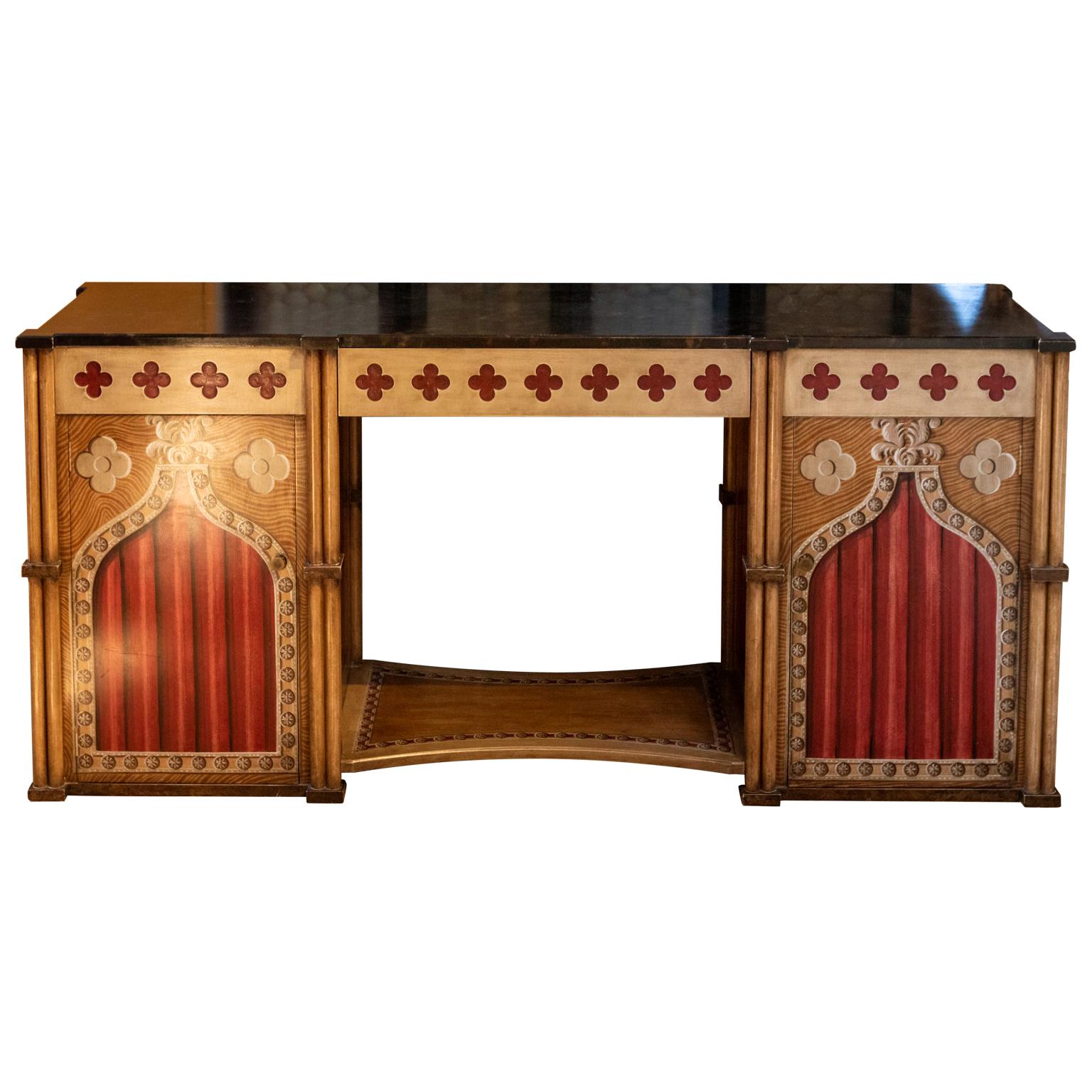English Neo Gothic Style Faux Painted Sideboard by Graham Carr For Sale