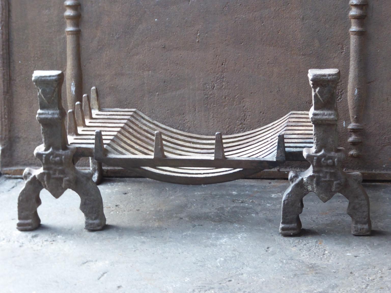 English neo gothic fireplace style basket or fire basket. The fireplace grate is made of cast iron. The total width of the front of the fireplace grate is 32 inch (81 cm).

















 