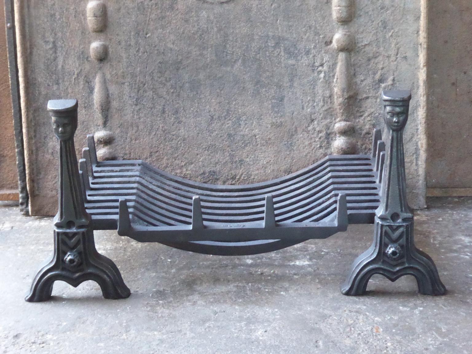 English neo gothic fireplace style basket or fire basket. The fireplace grate is made of cast iron. The total width of the front of the fireplace grate is 32 inch (81 cm).

















 