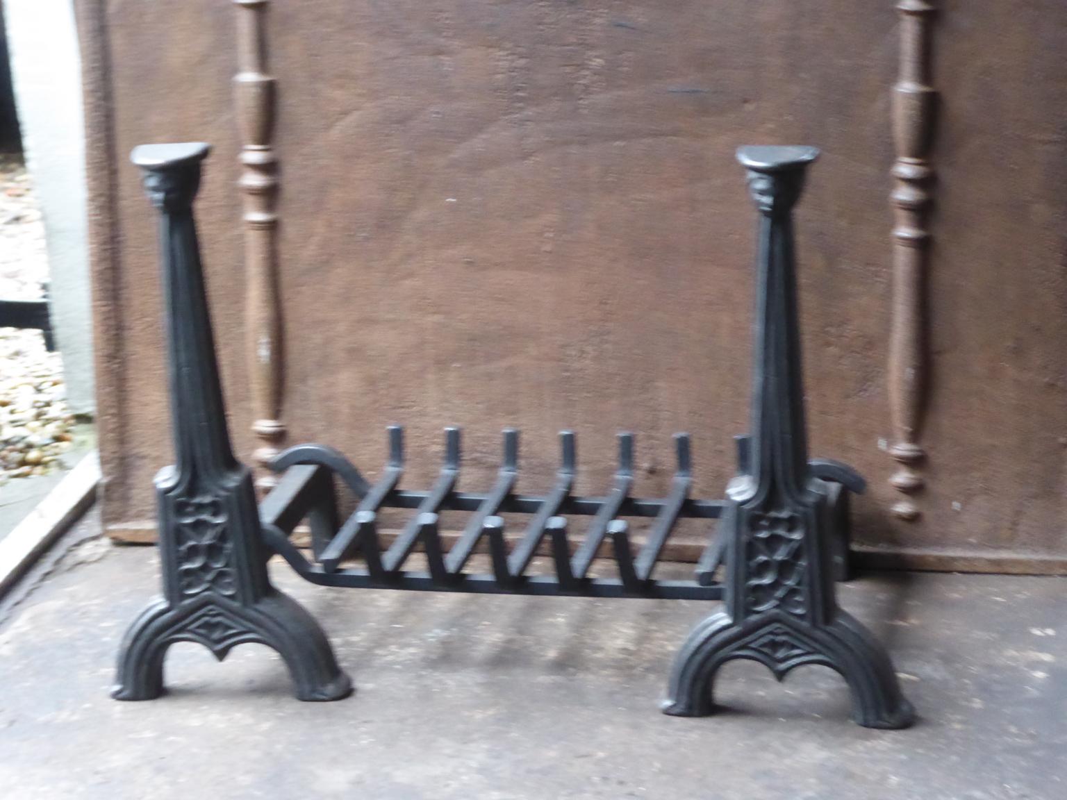 Gothic Revival English Neo Gothic Style Fireplace Grate, Fire Grate