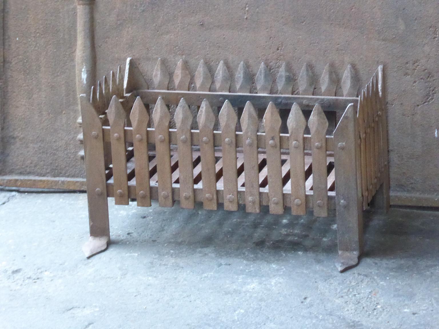 Cast English Neo Gothic Style Fireplace Grate, Fire Grate For Sale