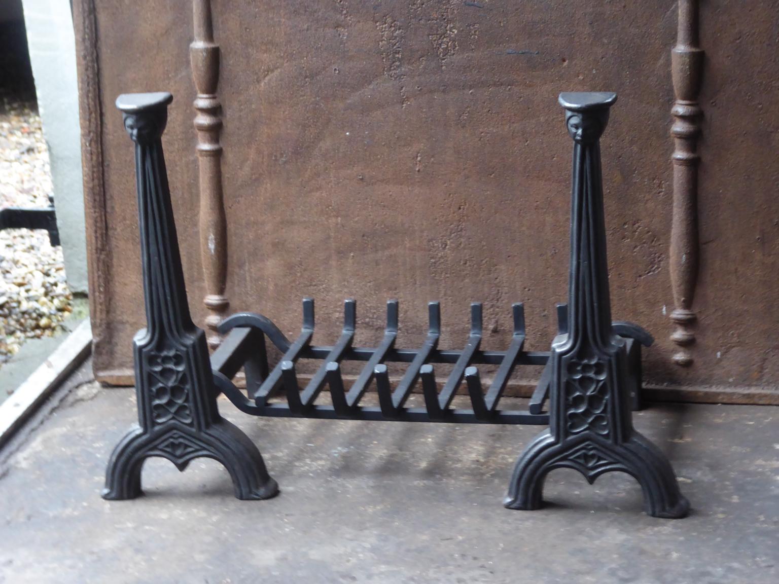 Cast English Neo Gothic Style Fireplace Grate, Fire Grate