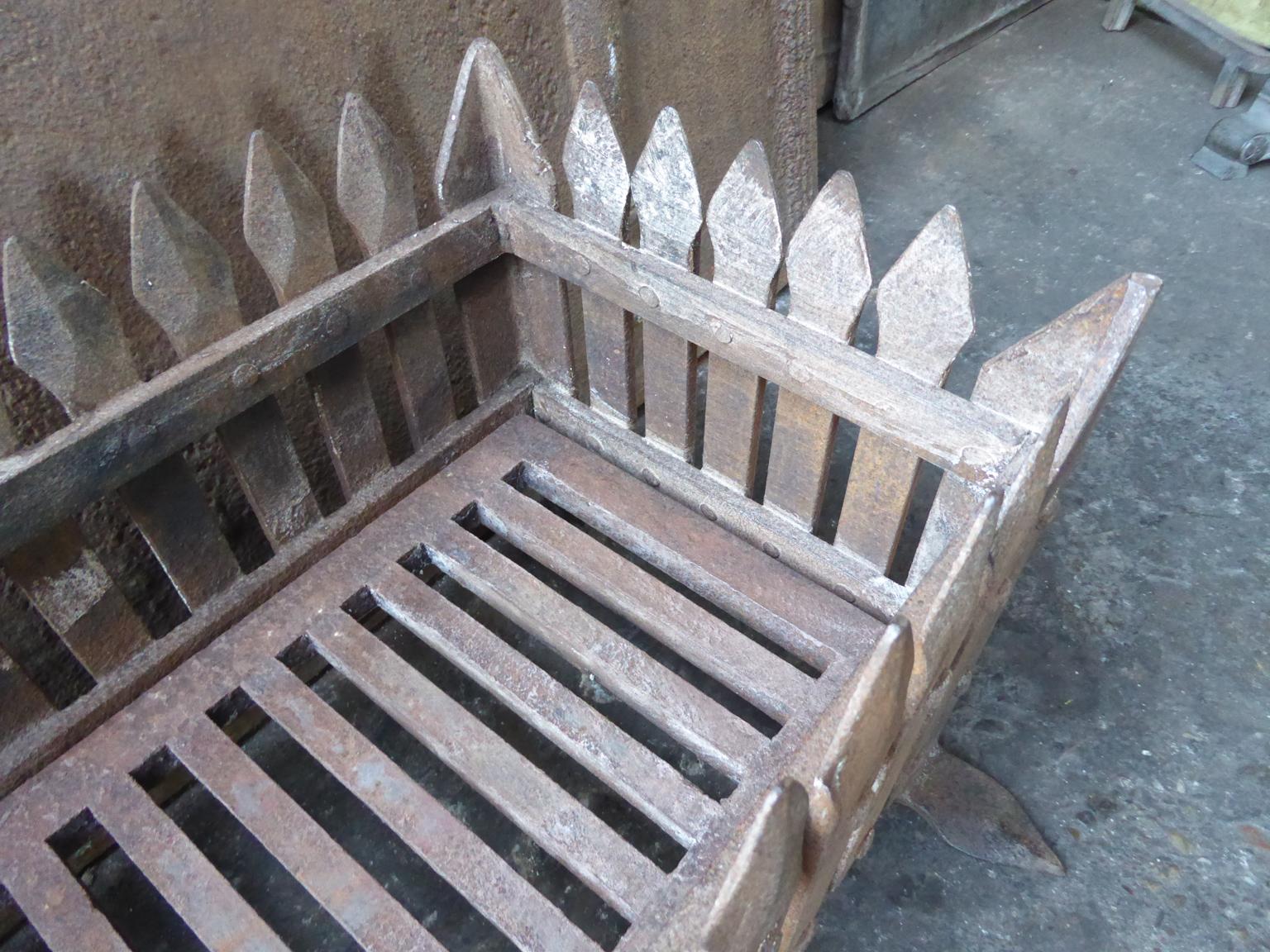 Iron English Neo Gothic Style Fireplace Grate, Fire Grate For Sale