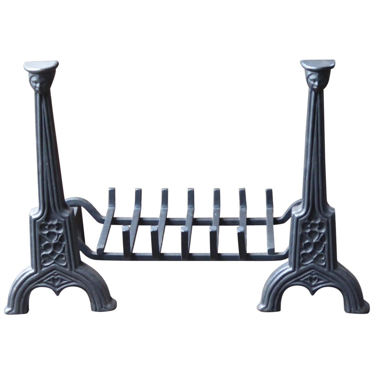 English Neo Gothic Style Fireplace Grate, Fire Grate