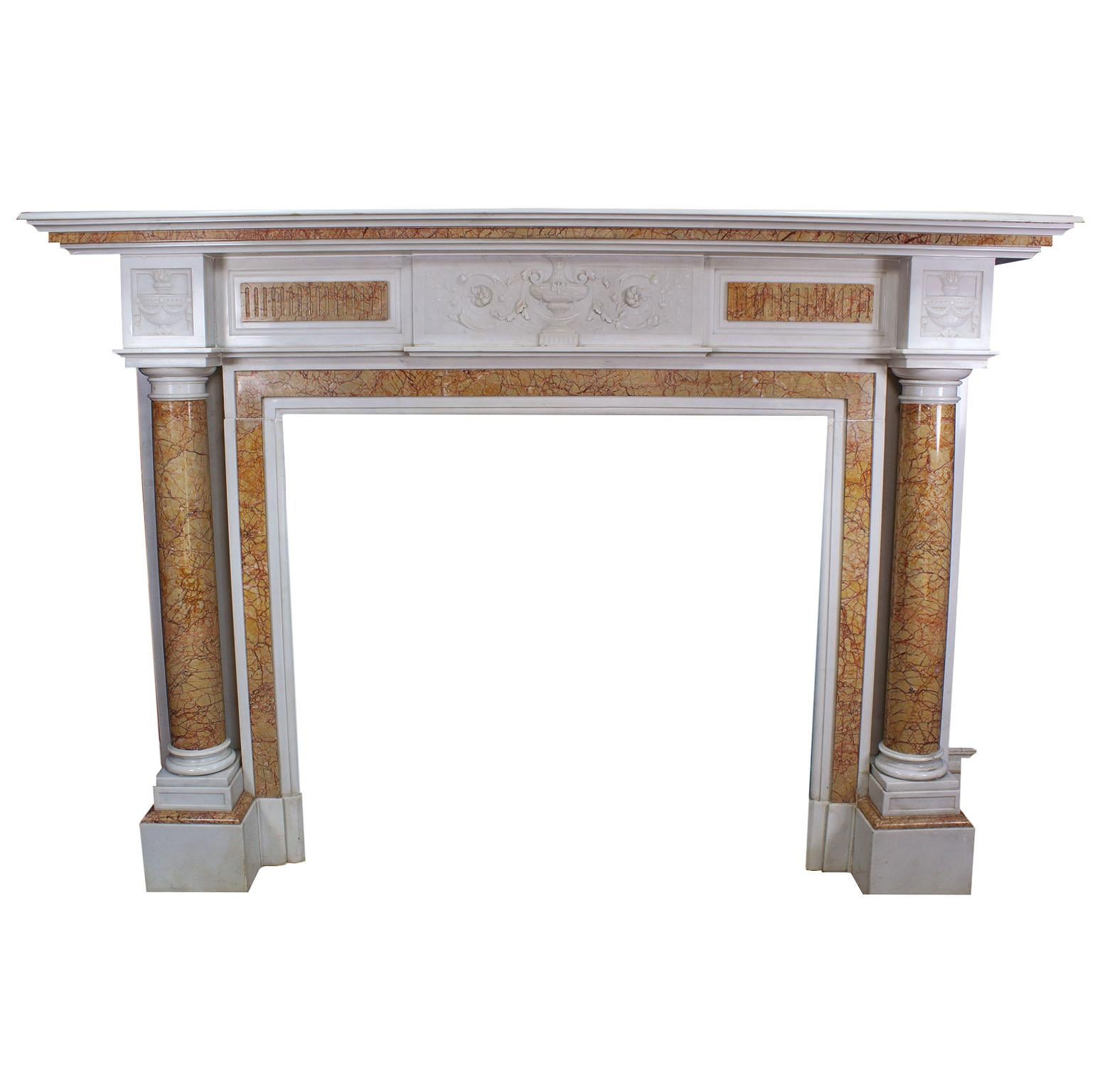 English Neoclassical and Georgian Style Carved Fireplace Mantel, Spelling Manor For Sale