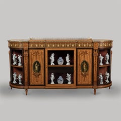 Credenza neoclassica inglese in legno satinato e intarsio di Wright and Mansfield
