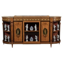 Credenza neoclassica inglese in legno satinato e intarsio di Wright and Mansfield