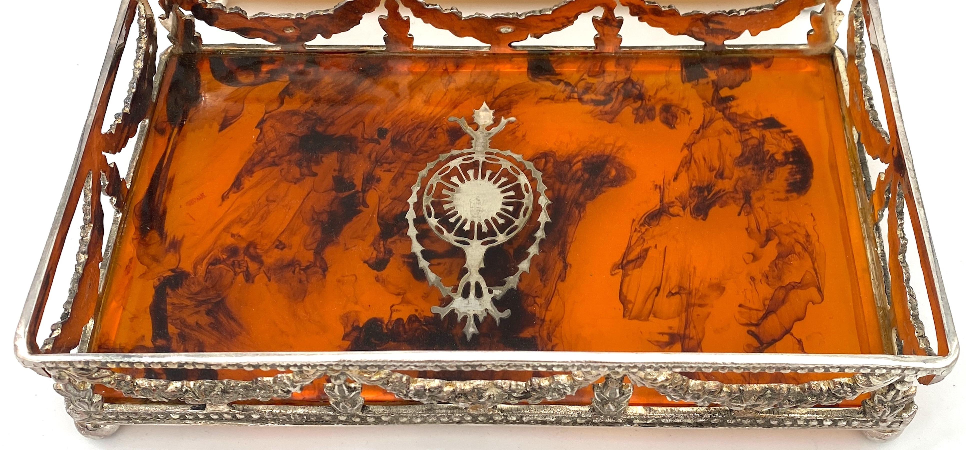 Cast English Neoclassical Silverplated & Faux Tortoise Gallery Tray 2nd Available  For Sale