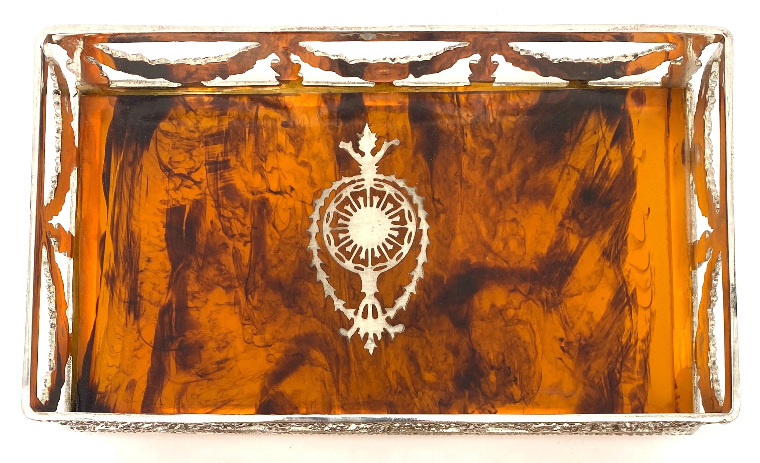 English Neoclassical Silverplated & Faux Tortoise Gallery Tray 2nd Available  In Good Condition For Sale In West Palm Beach, FL