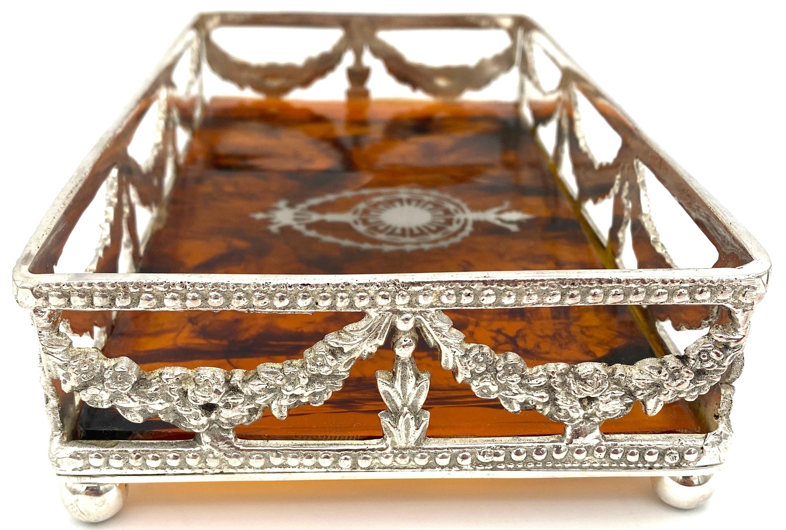 English Neoclassical Silverplated & Faux Tortoise Gallery Tray 2nd Available  For Sale 1