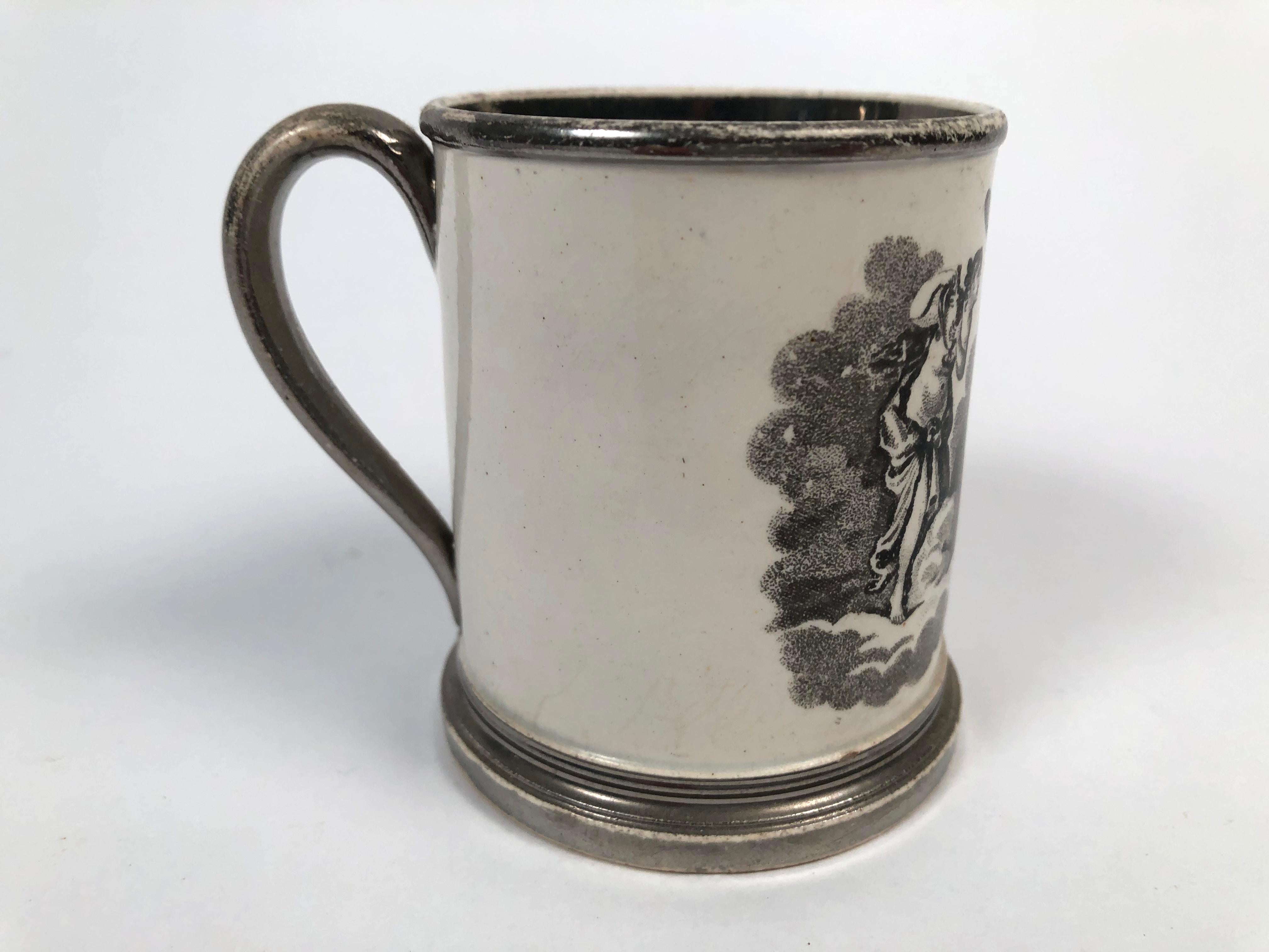 Glazed English Staffordshire Pottery Child's Cup a Reward for Industry
