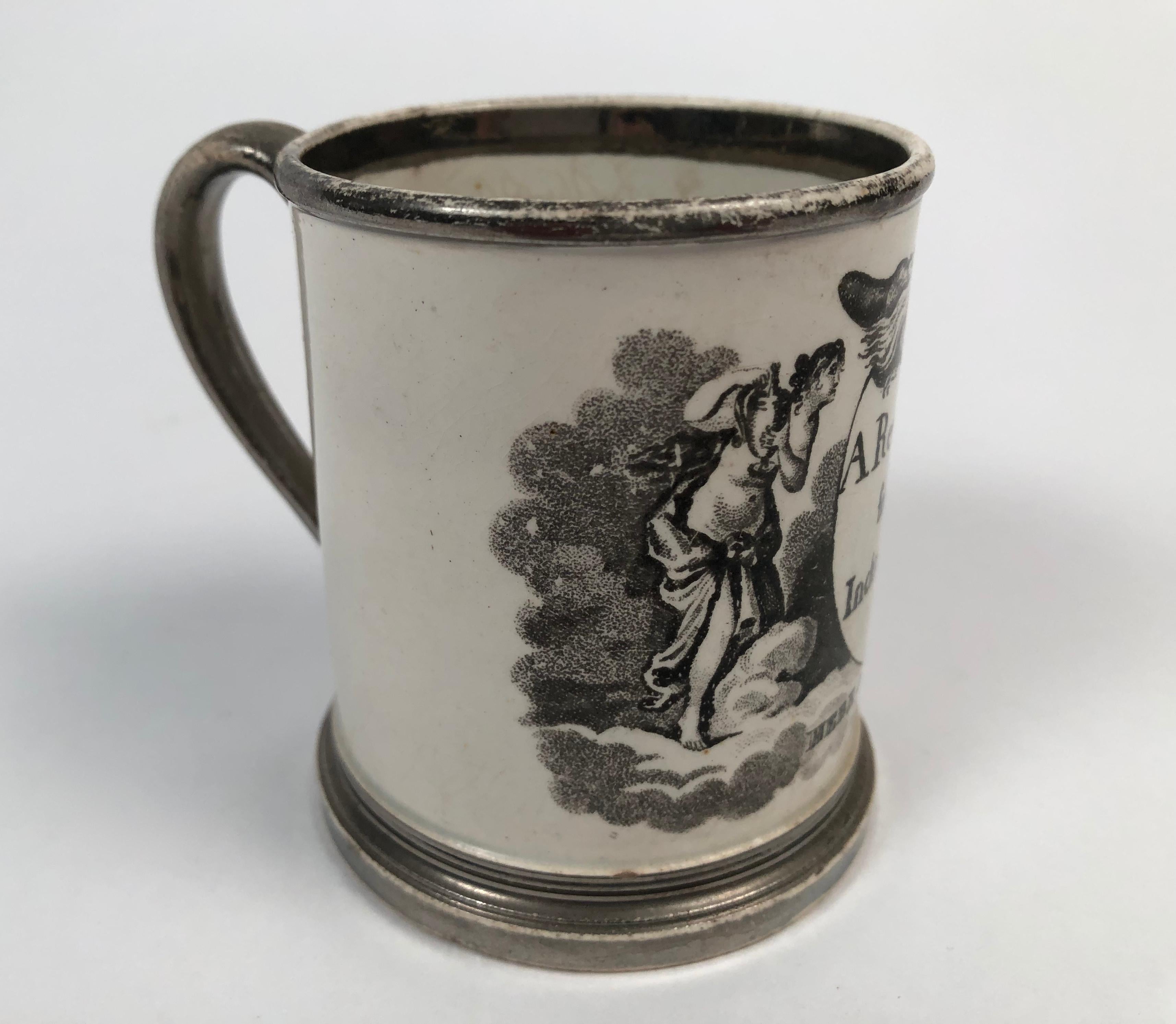 English Staffordshire Pottery Child's Cup a Reward for Industry In Good Condition In Essex, MA