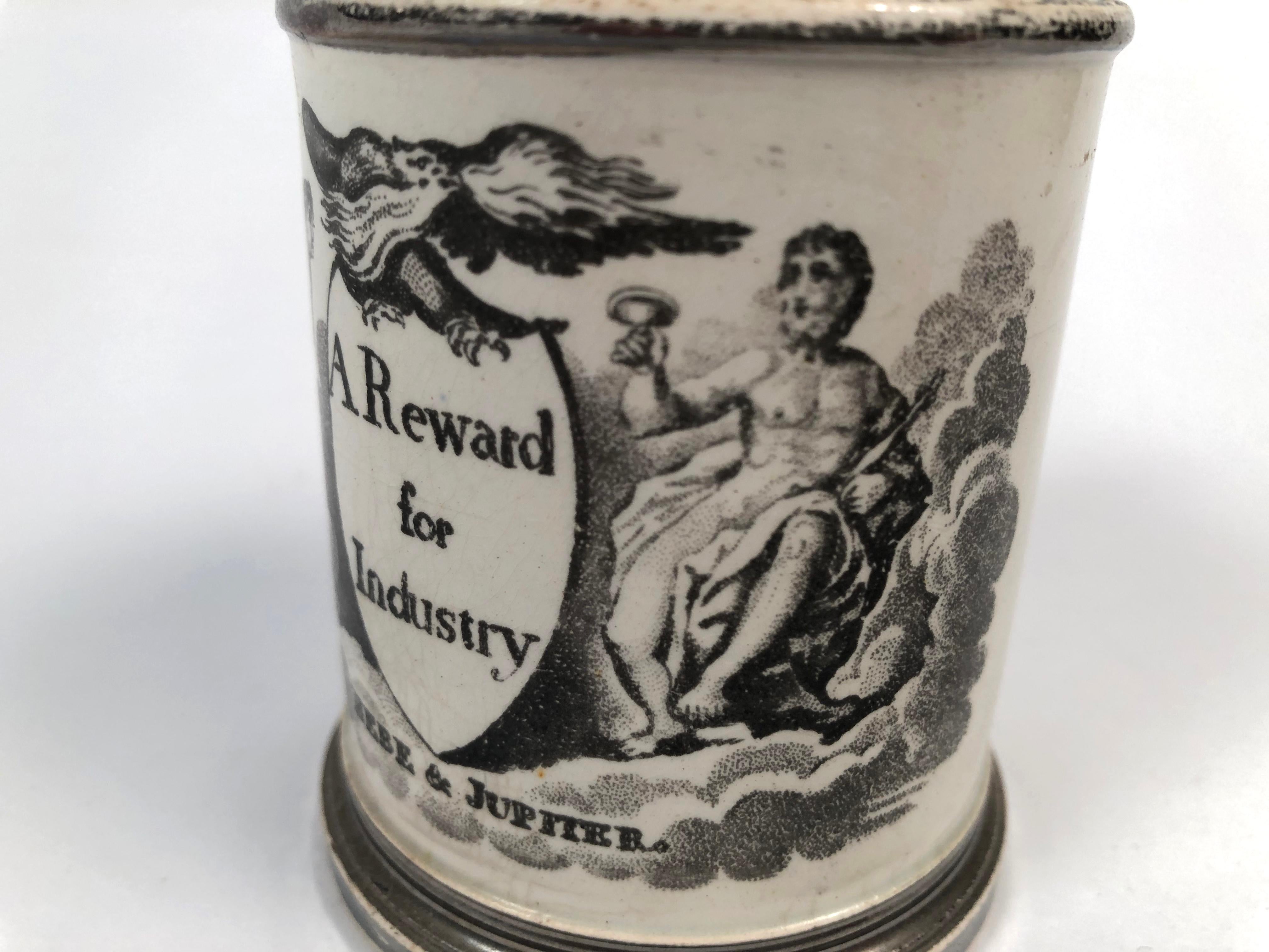 19th Century English Staffordshire Pottery Child's Cup a Reward for Industry