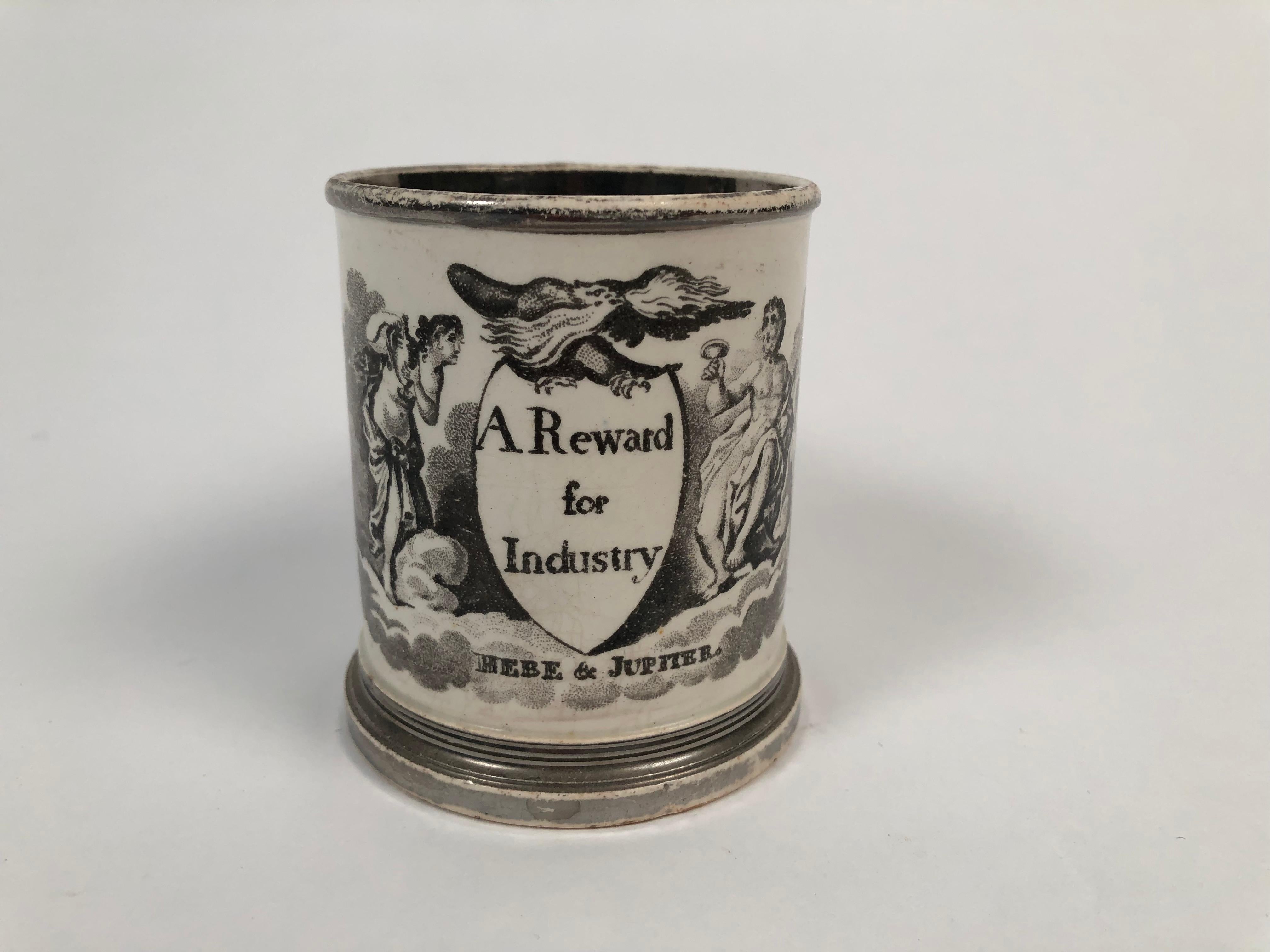 Earthenware English Staffordshire Pottery Child's Cup a Reward for Industry
