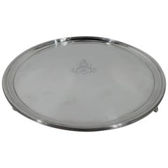 English Neoclassical Sterling Silver Salver Tray with Armorial