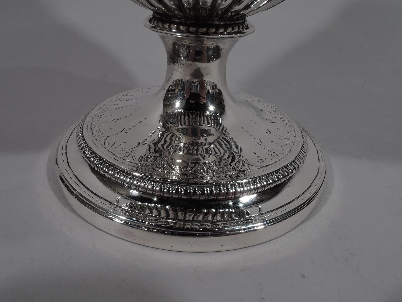 English Neoclassical Sterling Silver Trophy Urn with Horse Finial 4