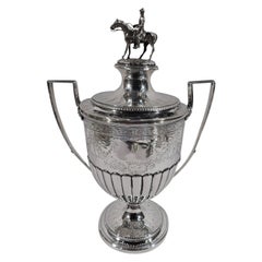 English Neoclassical Sterling Silver Trophy Urn with Horse Finial