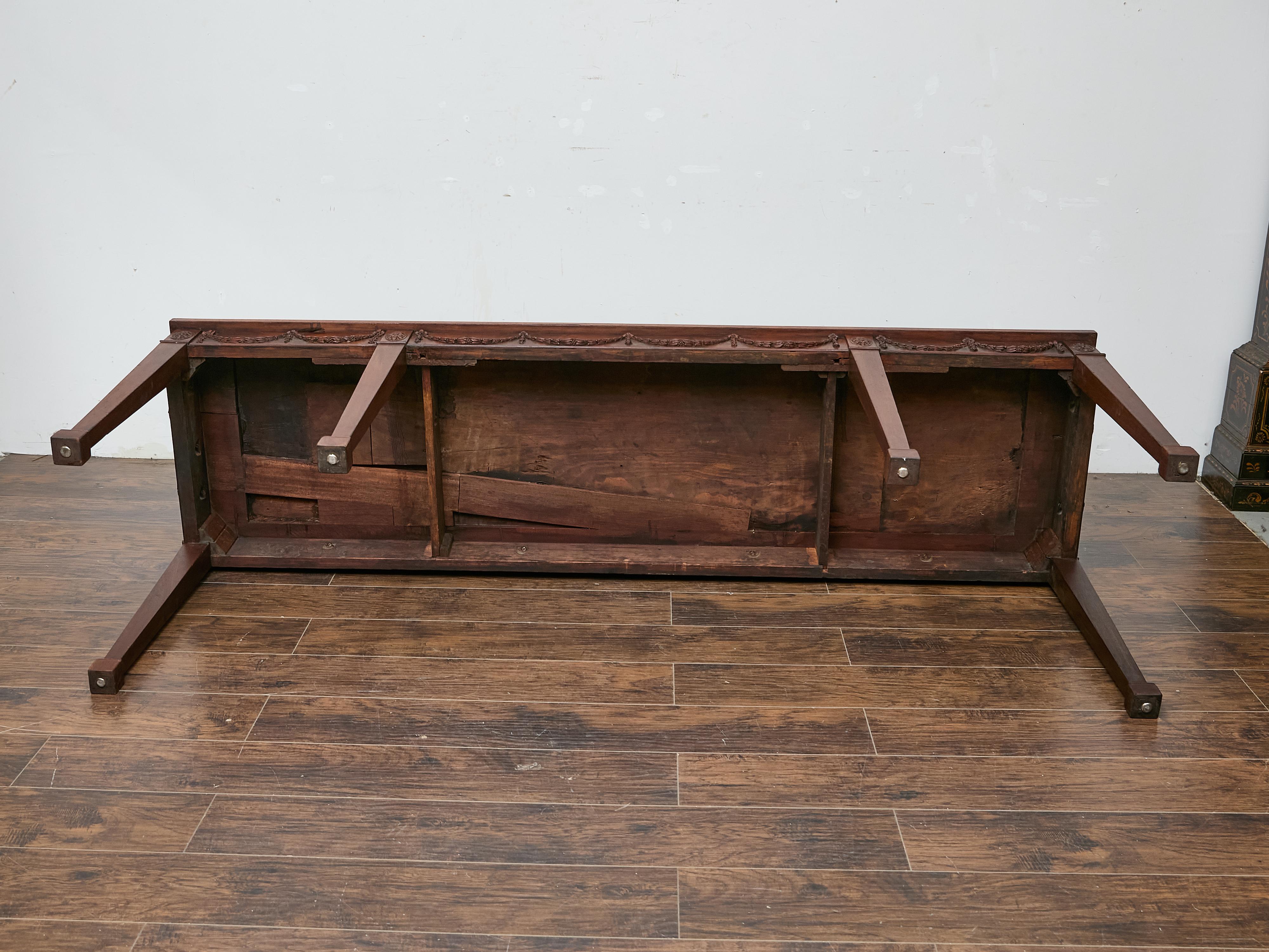 English Neoclassical Style 19th Century Mahogany Console Table with Carved Swags For Sale 8