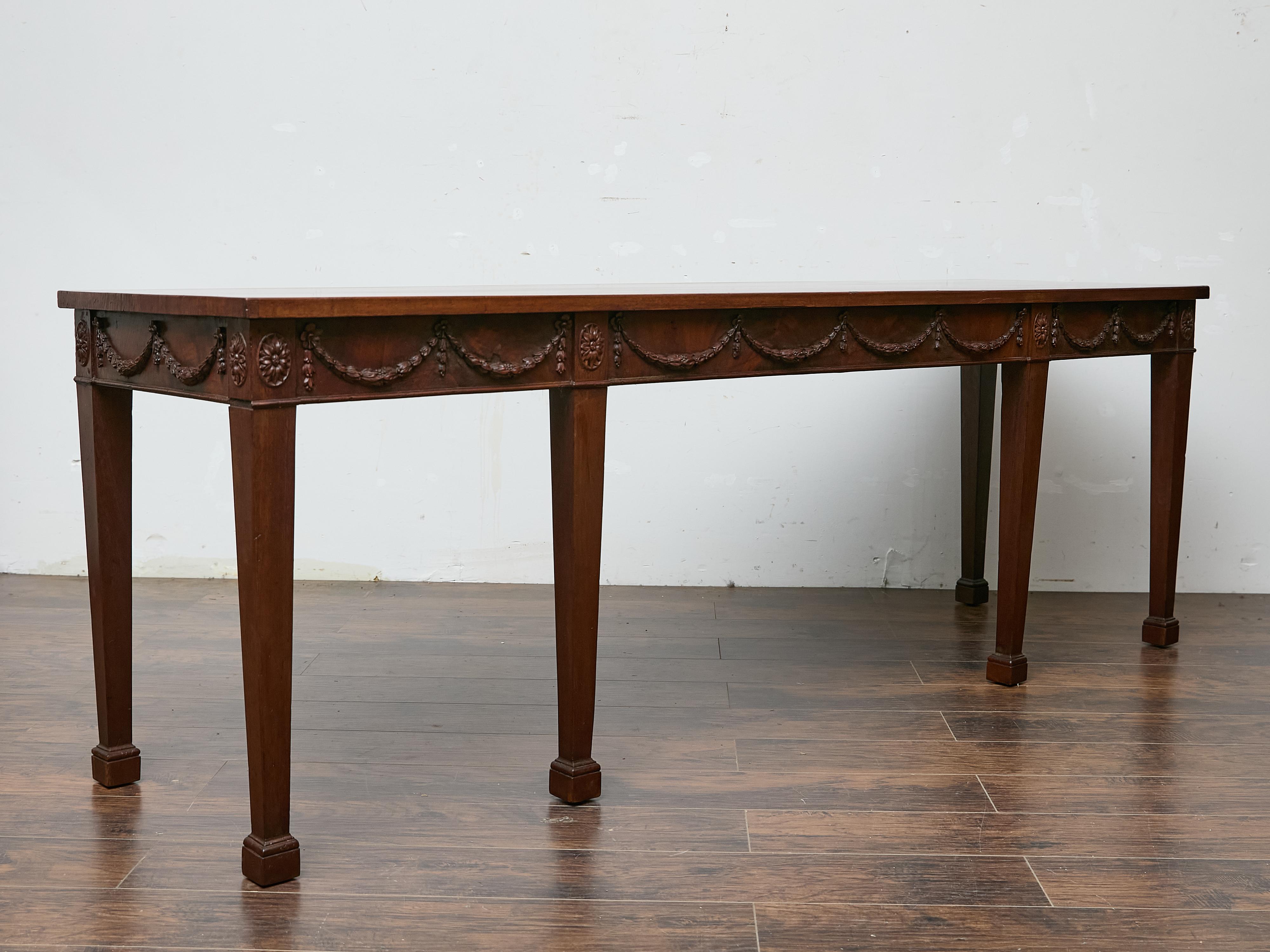English Neoclassical Style 19th Century Mahogany Console Table with Carved Swags In Good Condition For Sale In Atlanta, GA
