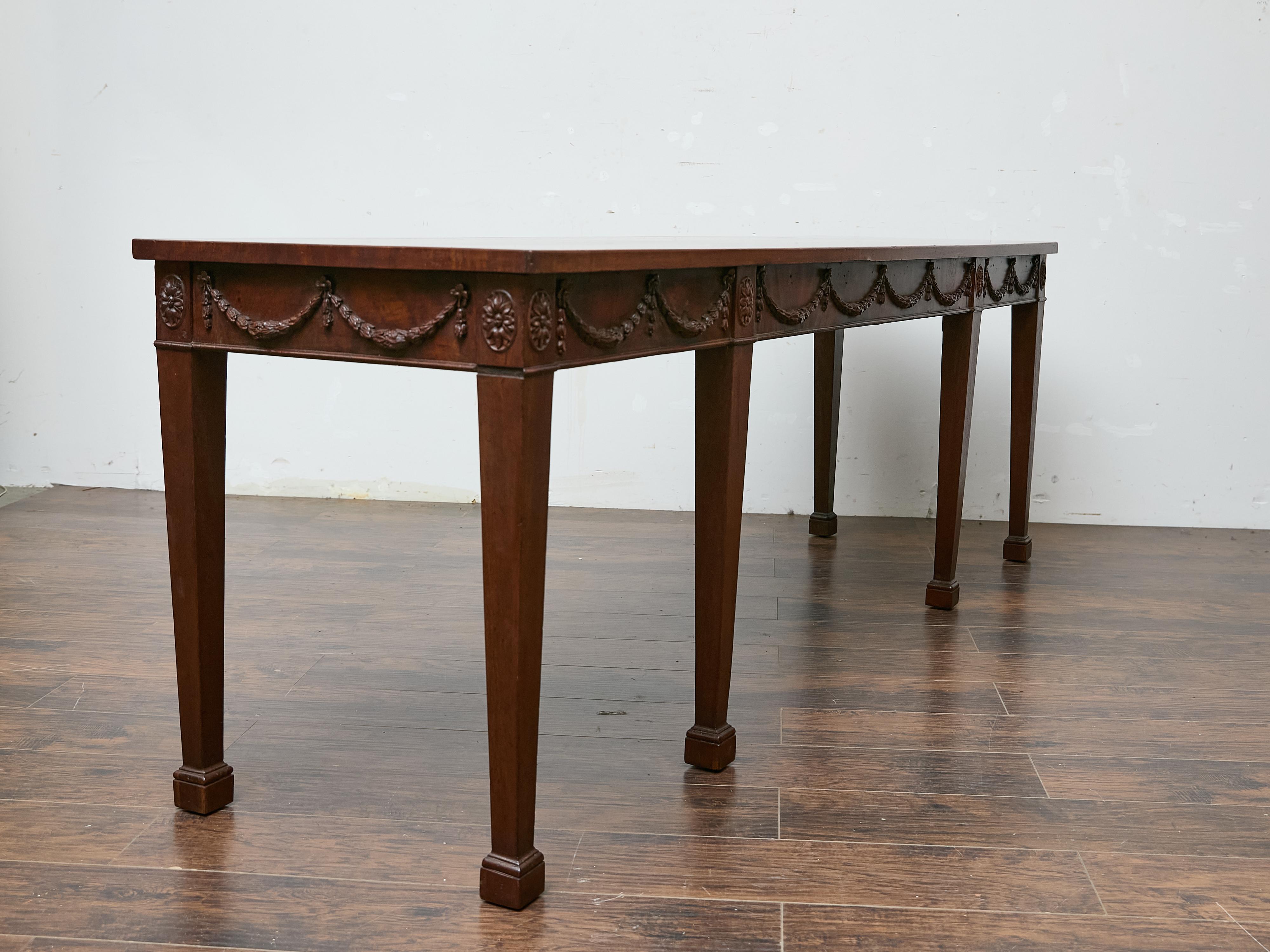 English Neoclassical Style 19th Century Mahogany Console Table with Carved Swags For Sale 1