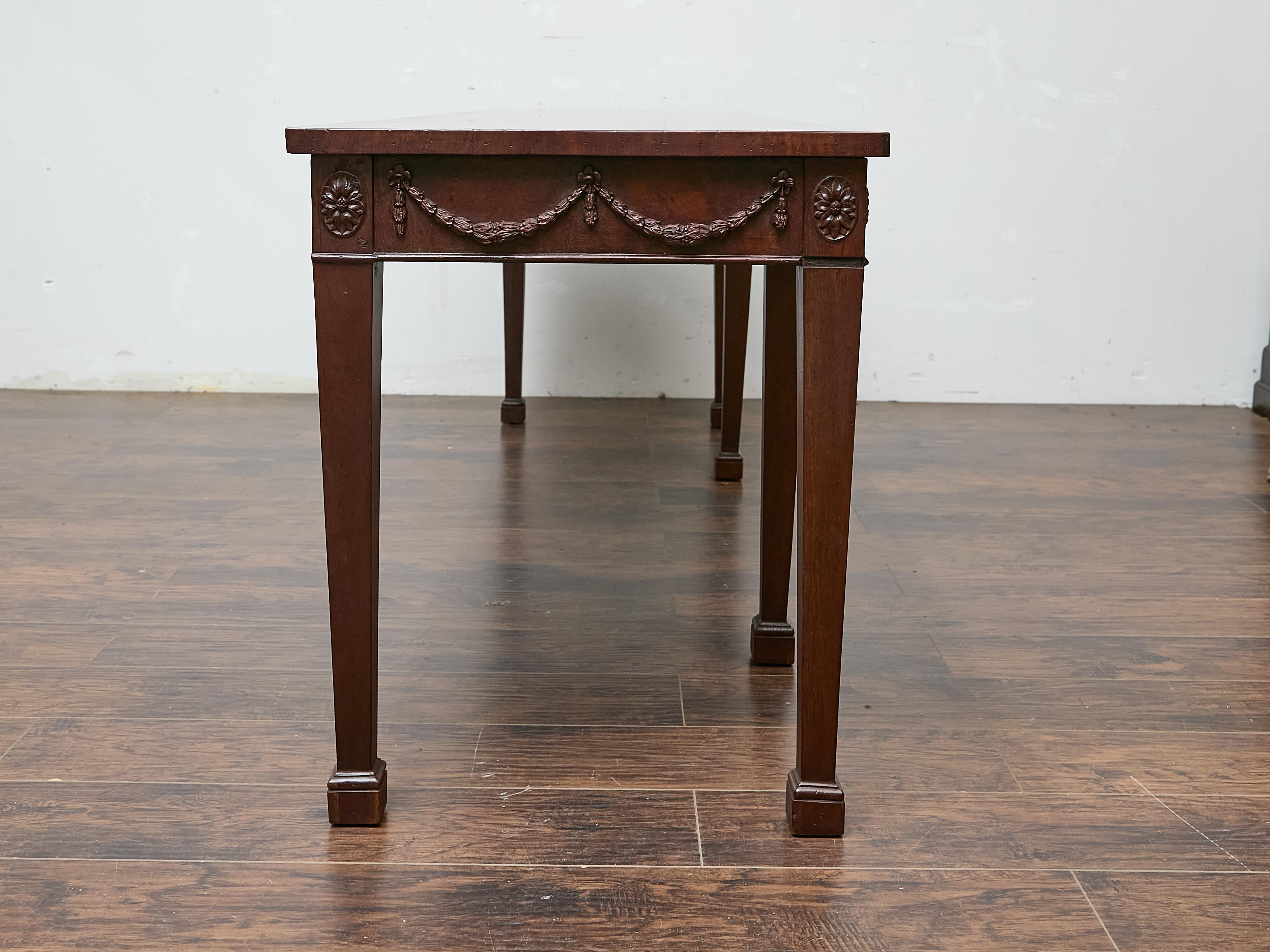English Neoclassical Style 19th Century Mahogany Console Table with Carved Swags For Sale 2