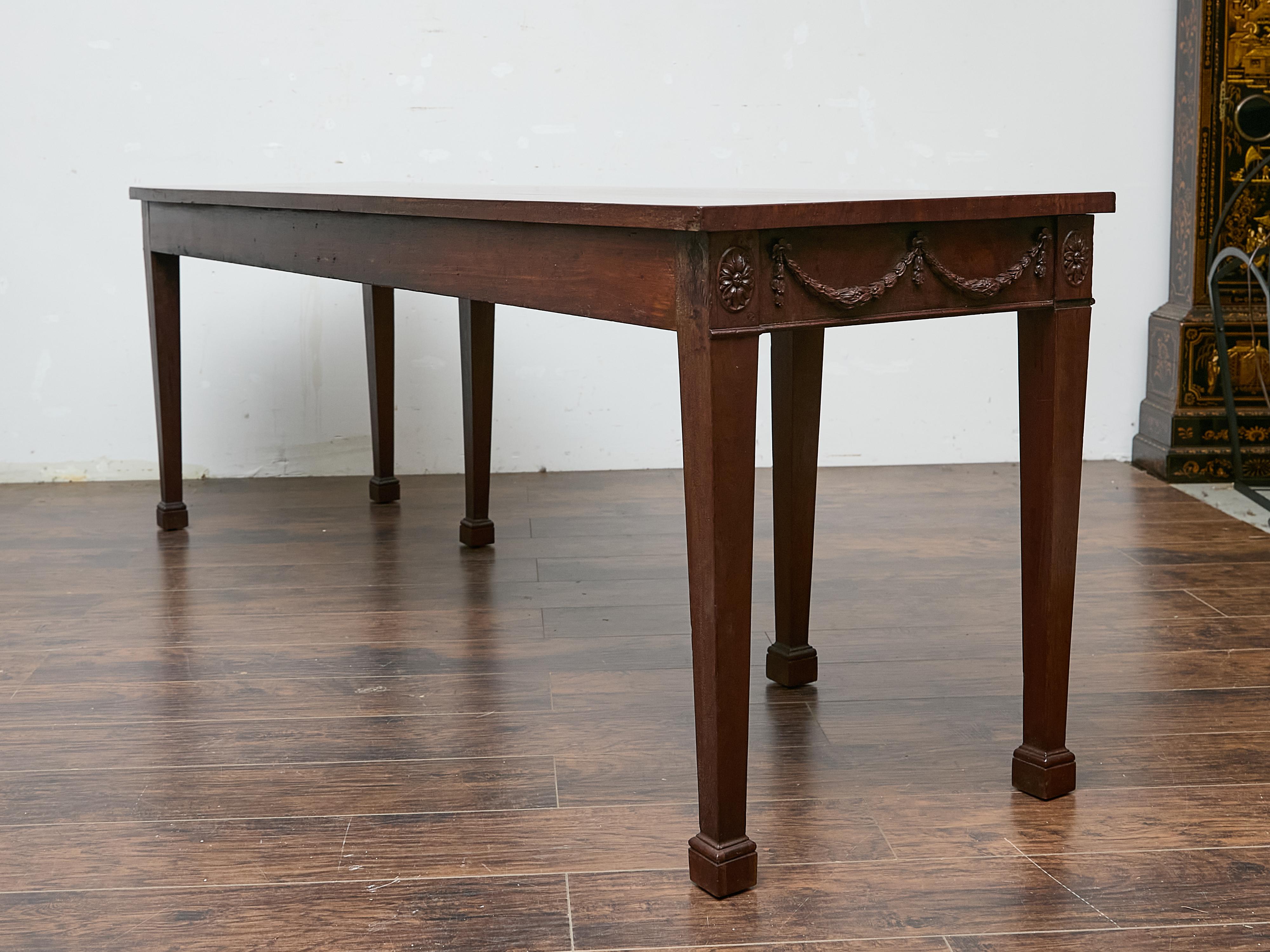 English Neoclassical Style 19th Century Mahogany Console Table with Carved Swags For Sale 3