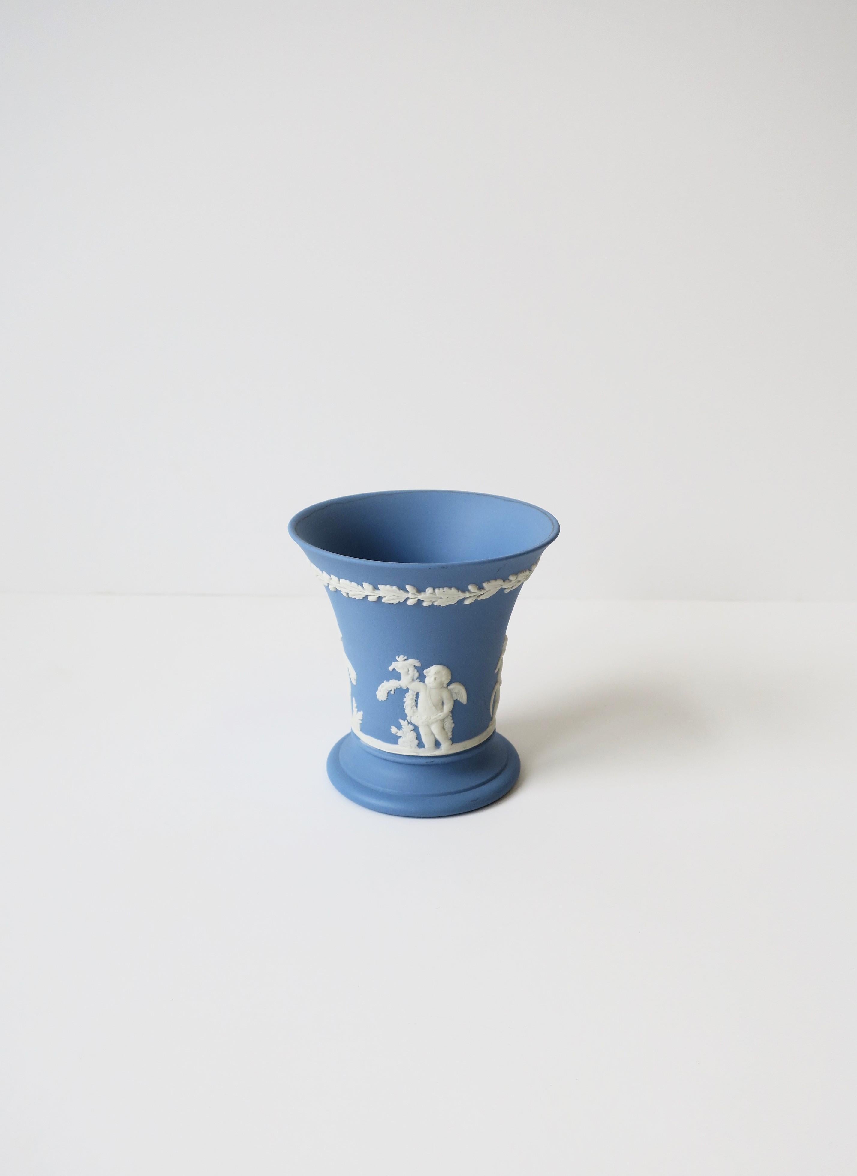 Unglazed English Neoclassical Wedgwood Jasperware Blue and White Vase