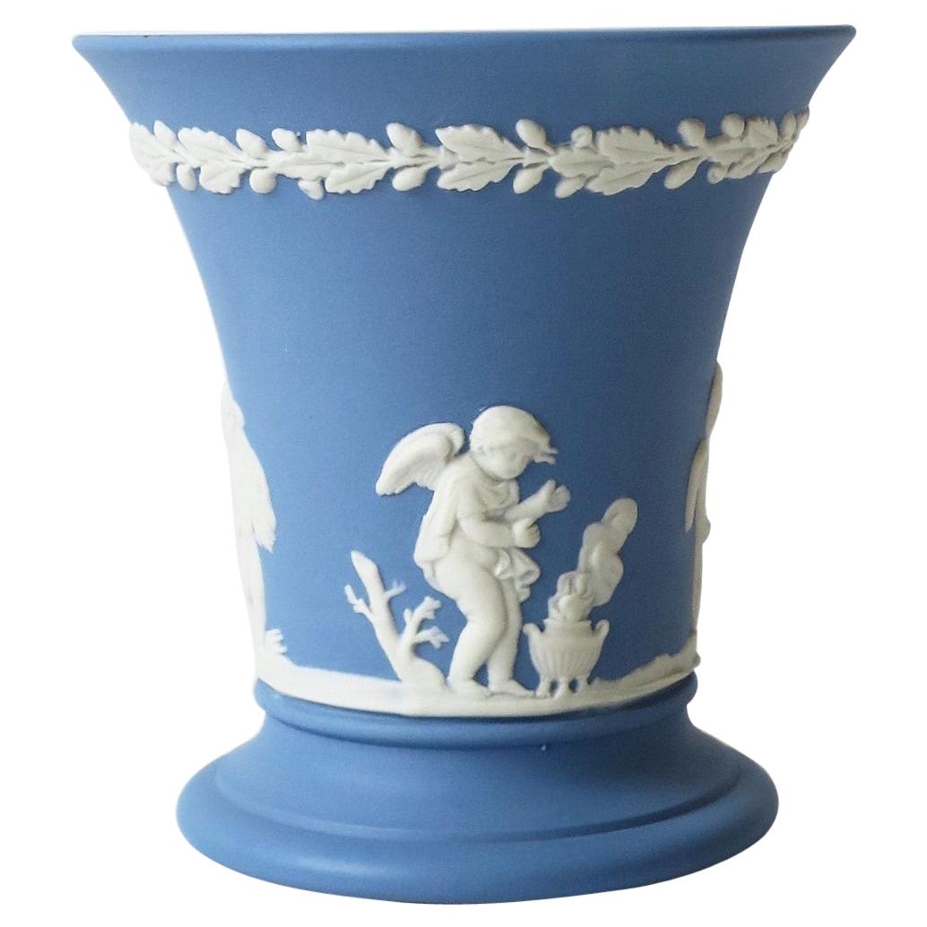 English Neoclassical Wedgwood Jasperware Blue and White Vase