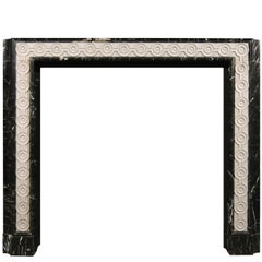 English Nero Marquina Marble Fireplace with Inlaid Statuary