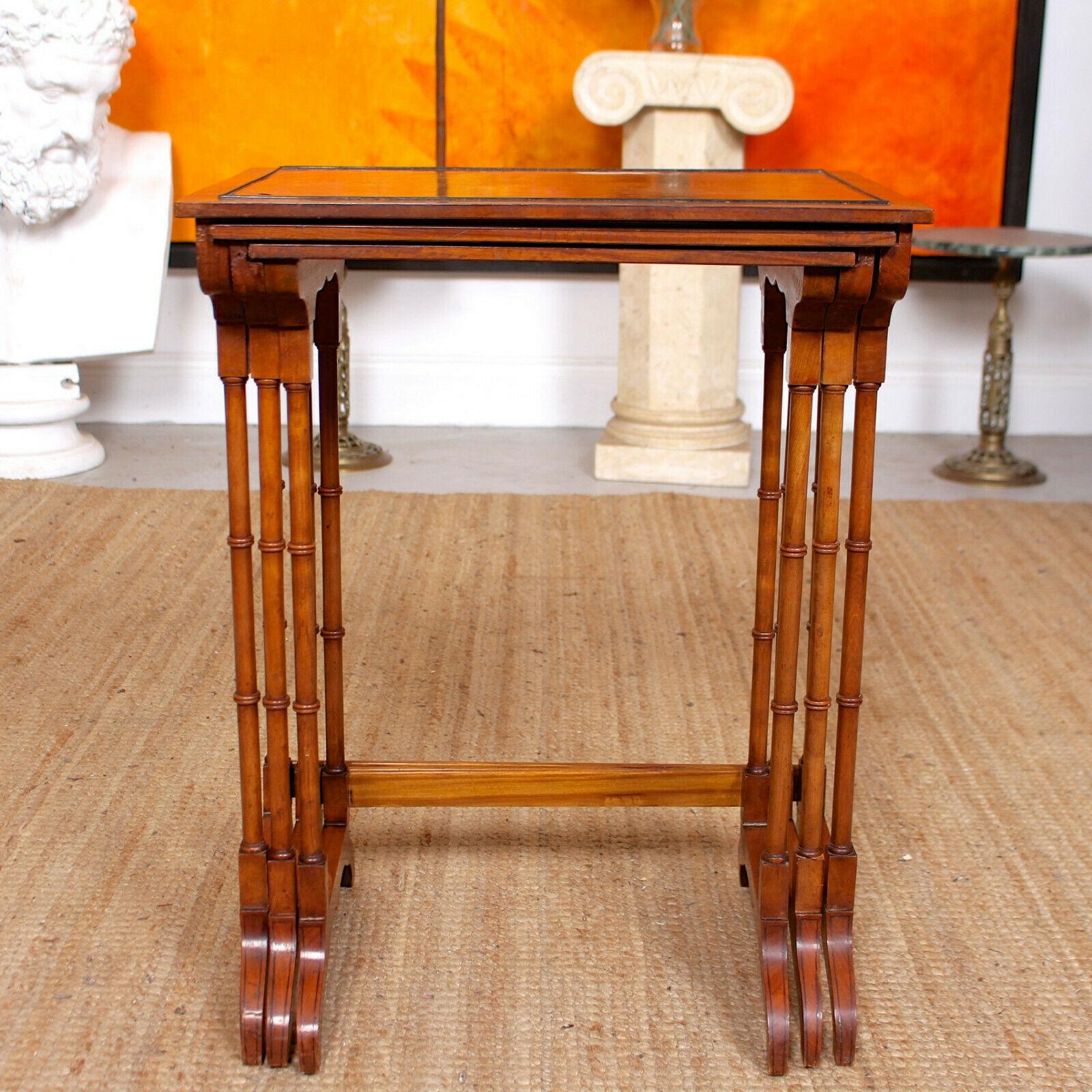 English Nest of Tables Satinwood Crossbanded 3 Side Tables Tall Georgian For Sale 6