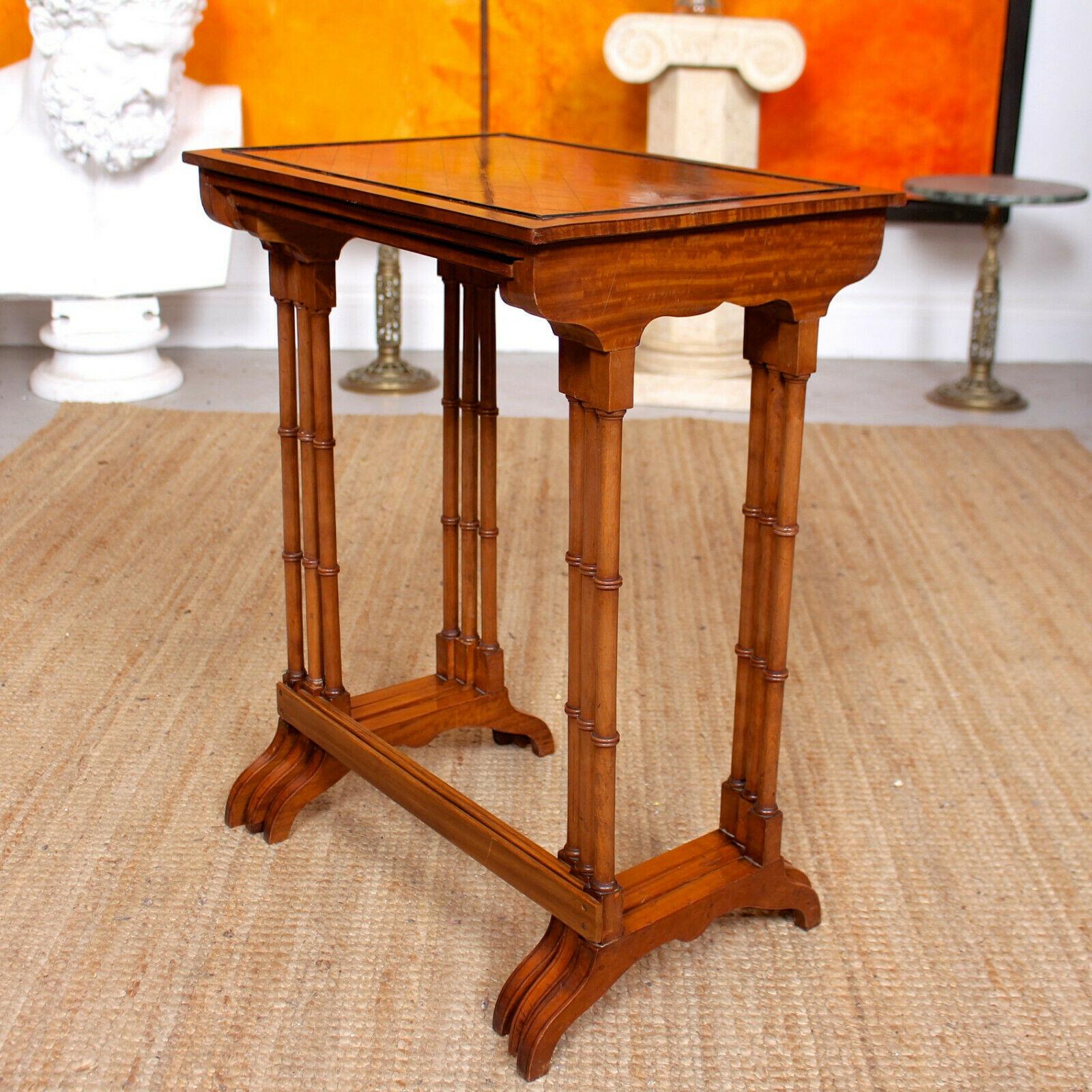 English Nest of Tables Satinwood Crossbanded 3 Side Tables Tall Georgian For Sale 7