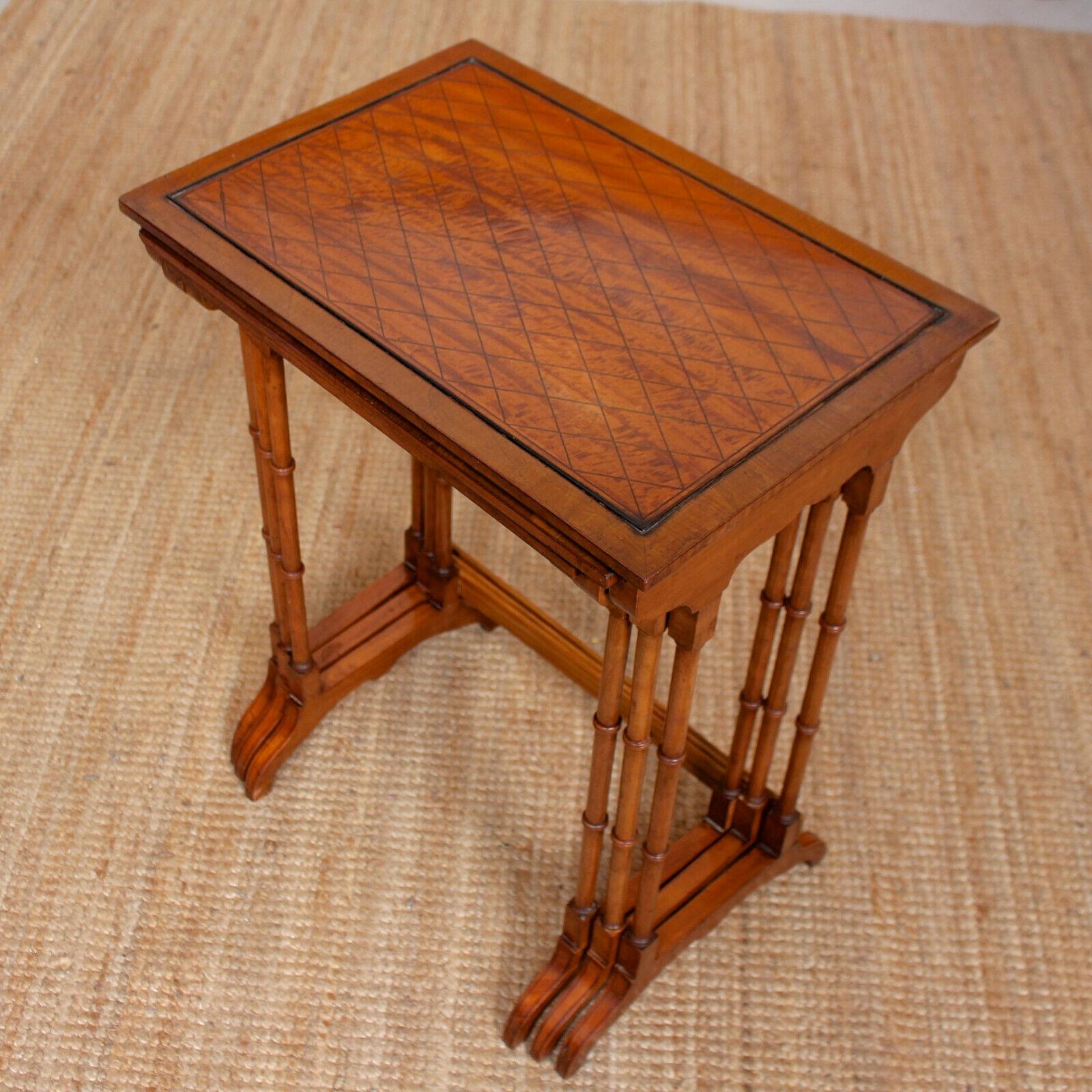 English Nest of Tables Satinwood Crossbanded 3 Side Tables Tall Georgian For Sale 2