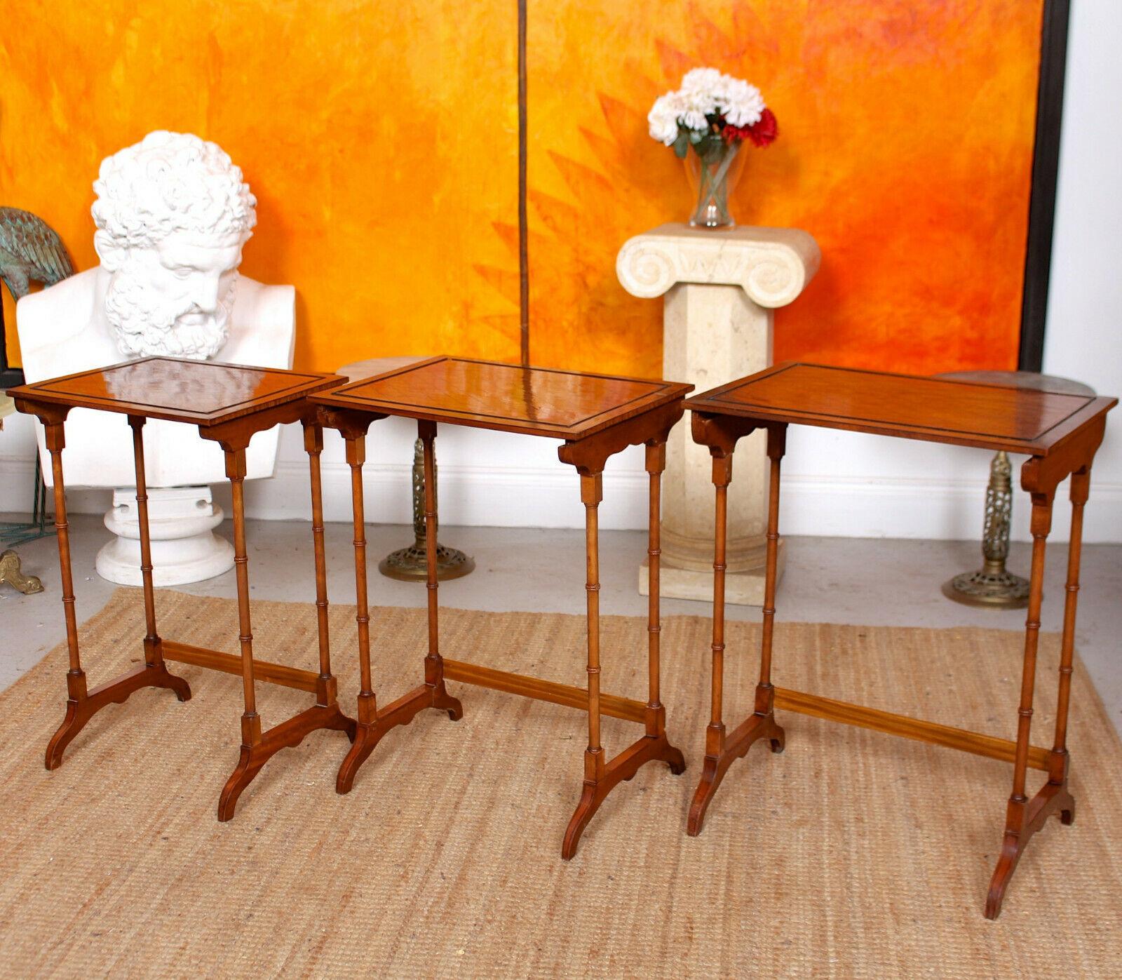 English Nest of Tables Satinwood Crossbanded 3 Side Tables Tall Georgian For Sale 3