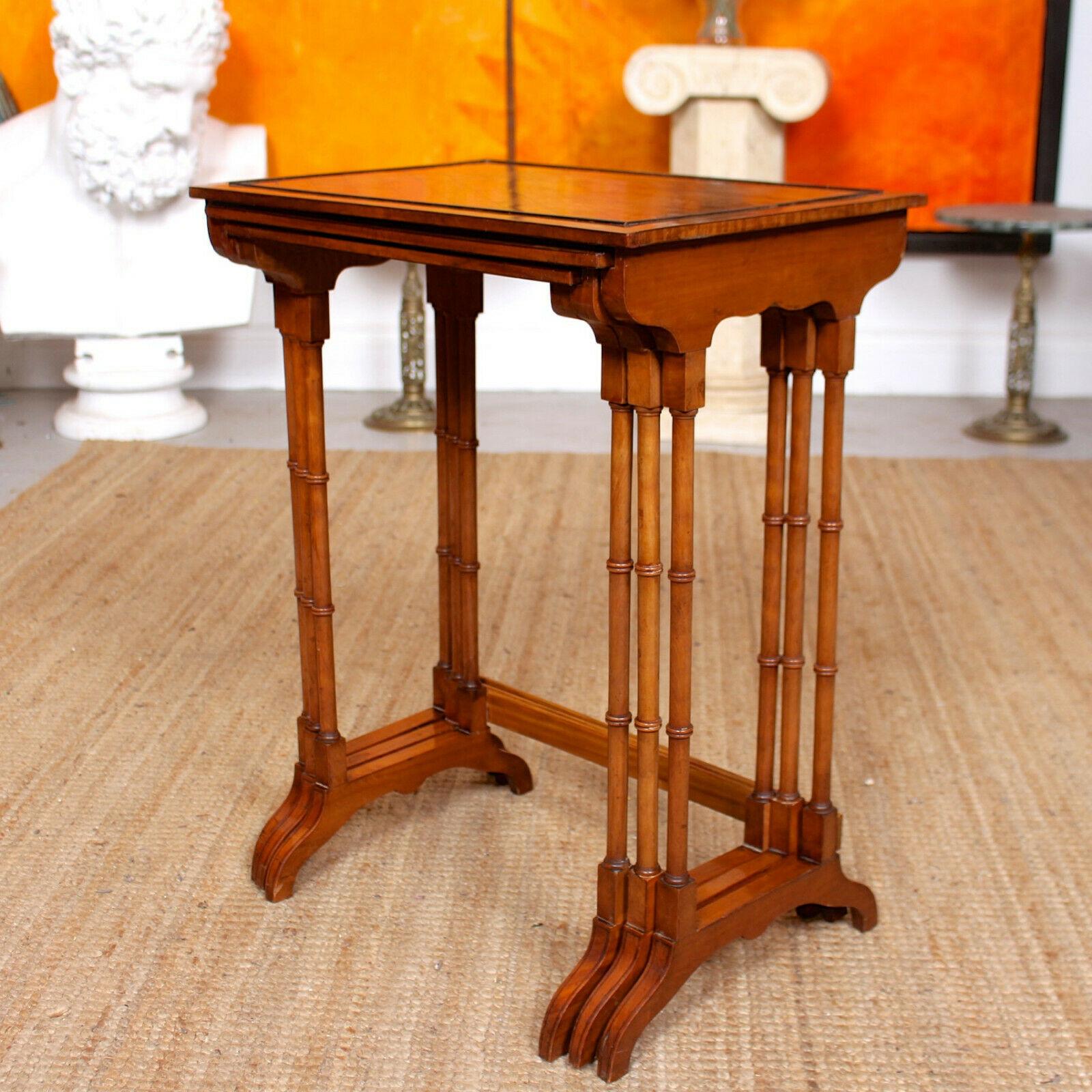 English Nest of Tables Satinwood Crossbanded 3 Side Tables Tall Georgian For Sale 5