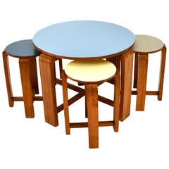 English Nestling Tables Stools Mahogany 1930s Colored Tops