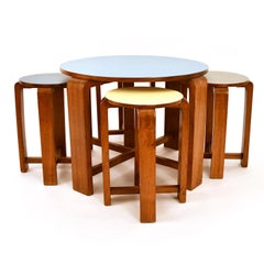 English Nestling Tables Stools Mahogany 1930s Colored Tops
