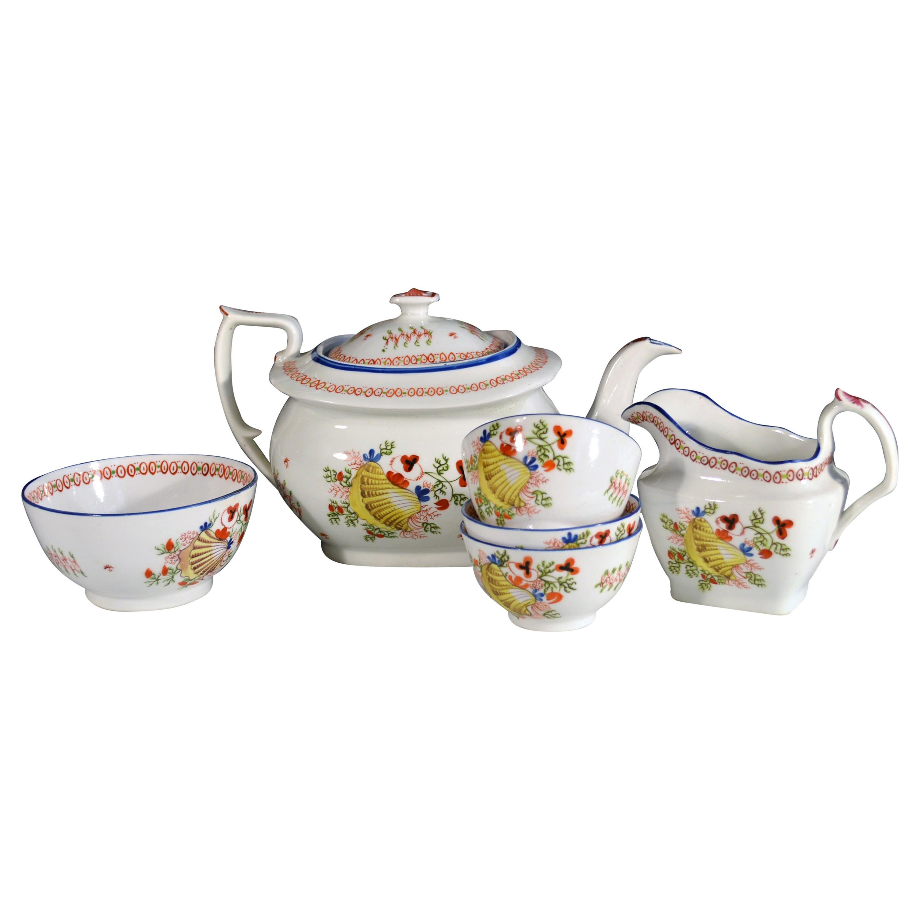 English New Hall Porcelain Part Tea Service with Sea Shell & Seaweed
